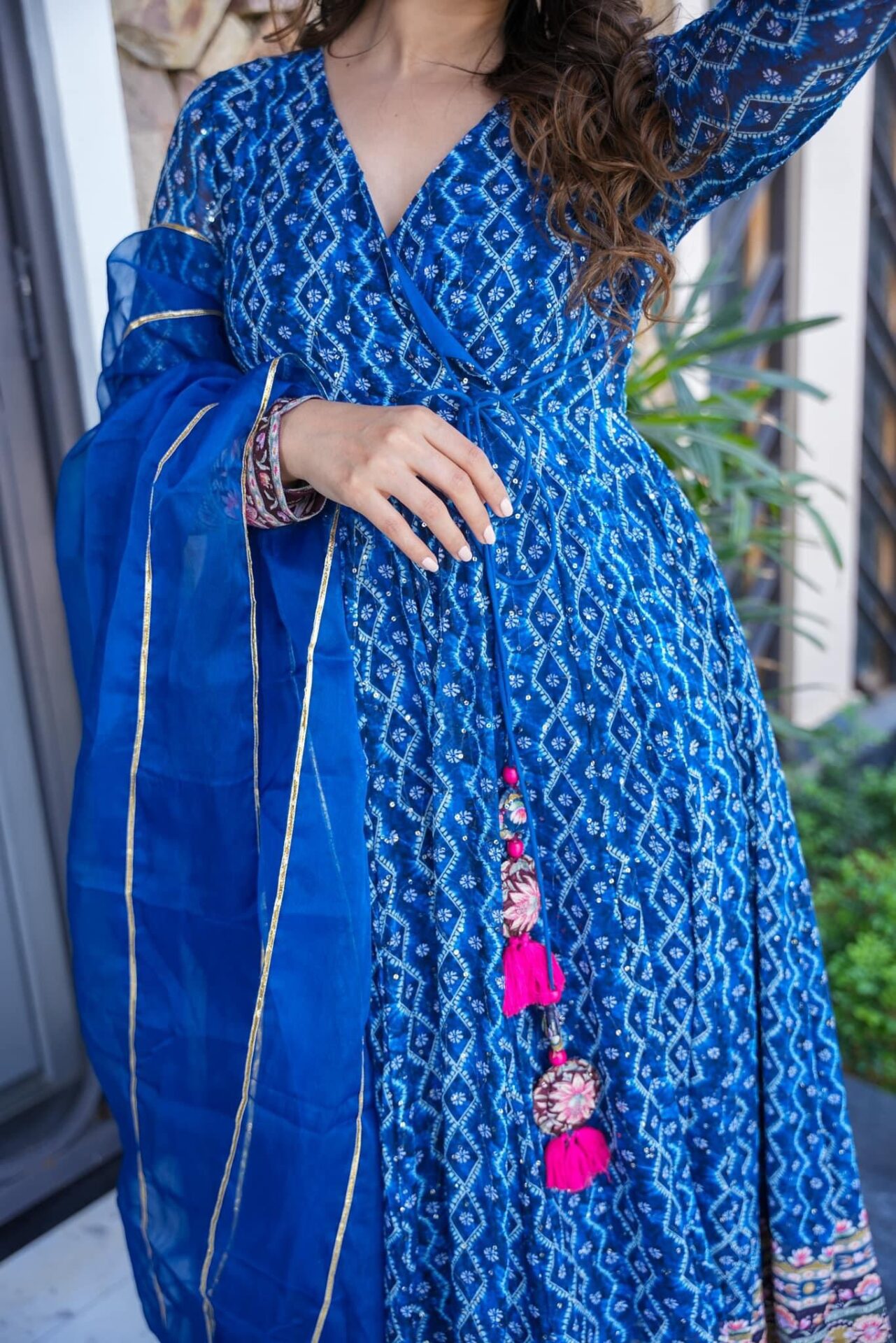 Idaho-o jasmine blue embroidered georgette suit set - view 6