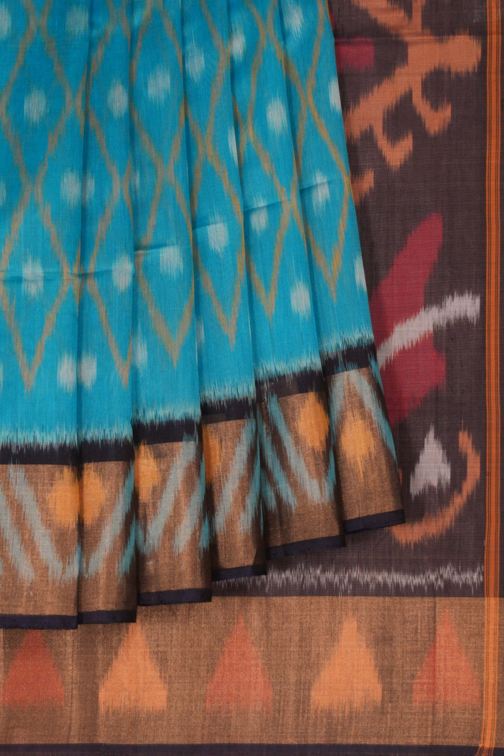 Kalanjali Ikat Cotton-Silk Blue Saree – Women's