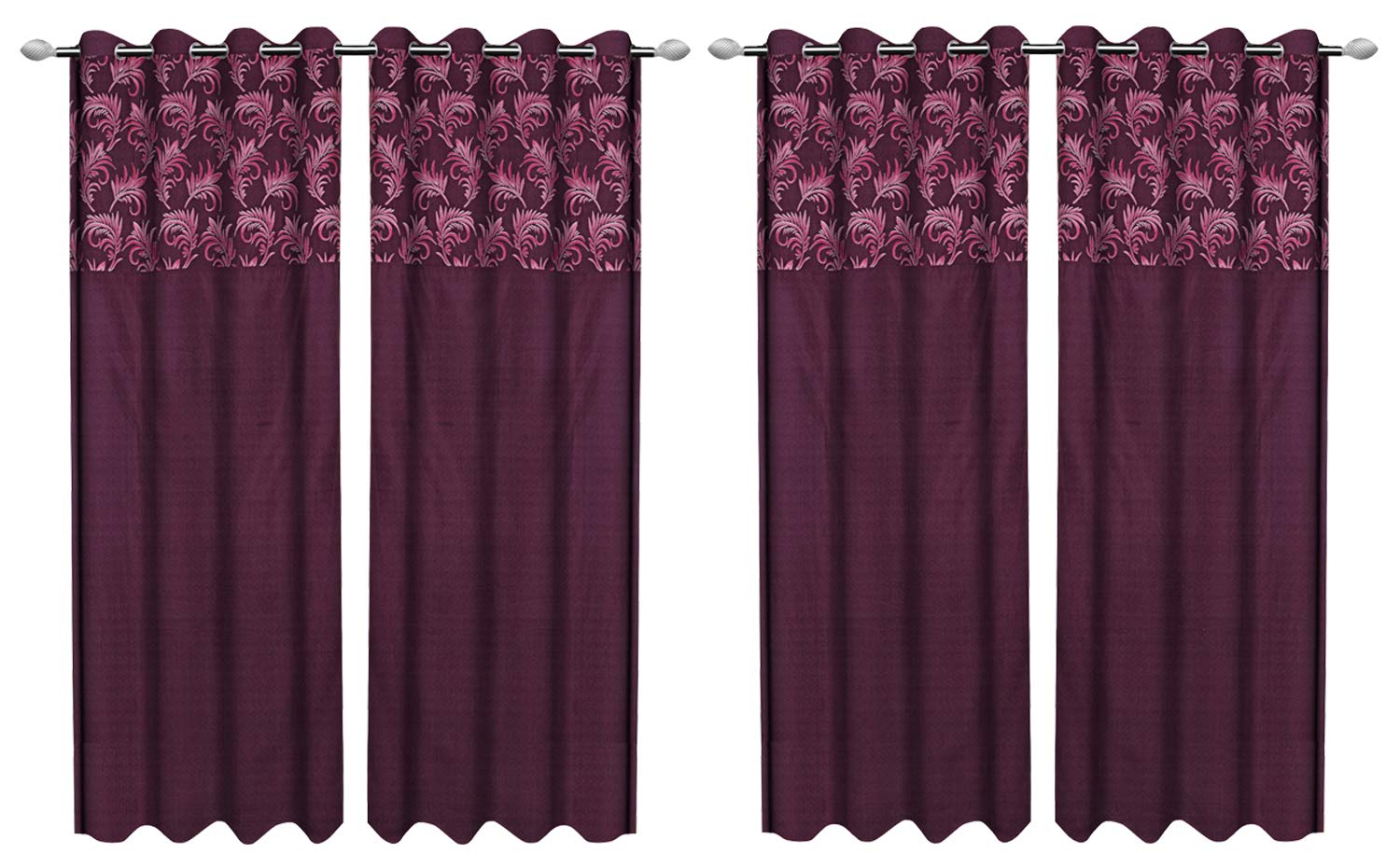 Kuber Industries Leaf Design 4 Pieces Polyester Eyelet Door Curtain 7 Feet (Pink)-Ctktc14256
