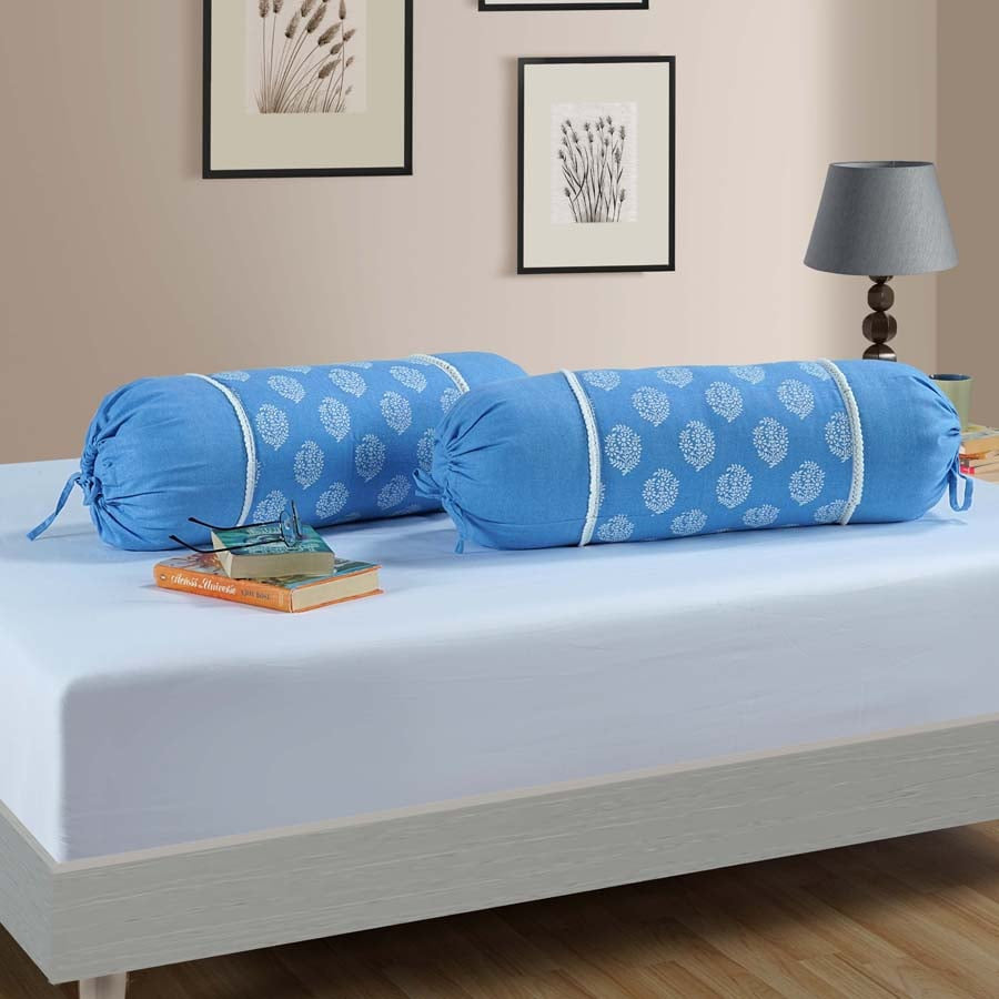 Swayam India Gharana Bolster Cover Blue And White -10506