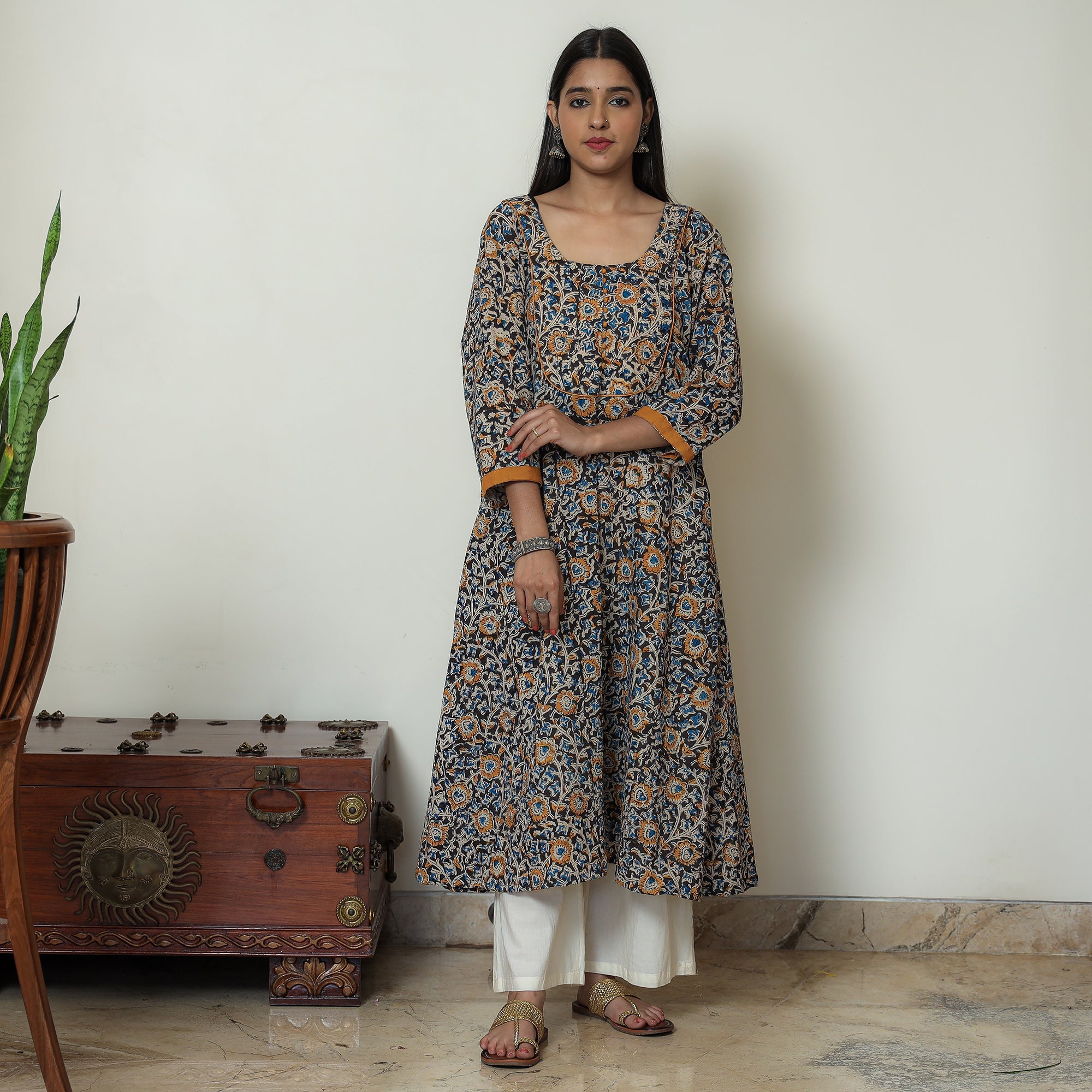 ITOKRI CASUALS Black - Hand Block Print Cotton A-Line Kalamkari Kurta 18 - view 2