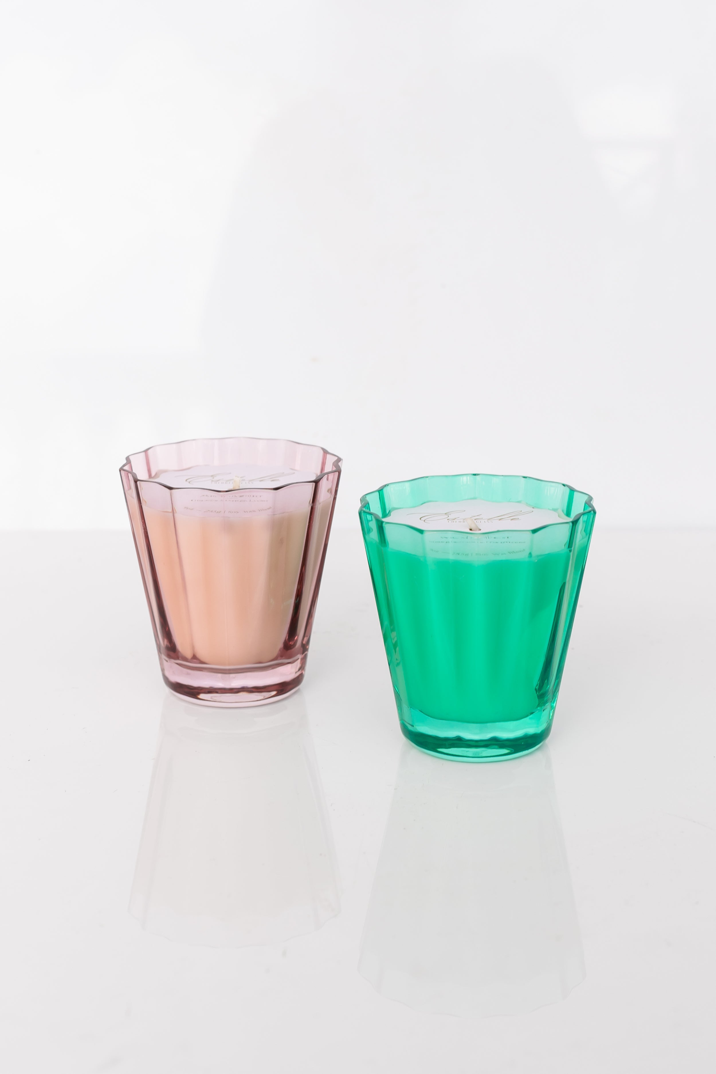 Estelle Colored Glass Estelle Colored Sunday Low Ball Candles - Set of 2 {Rose + Kelly Green}