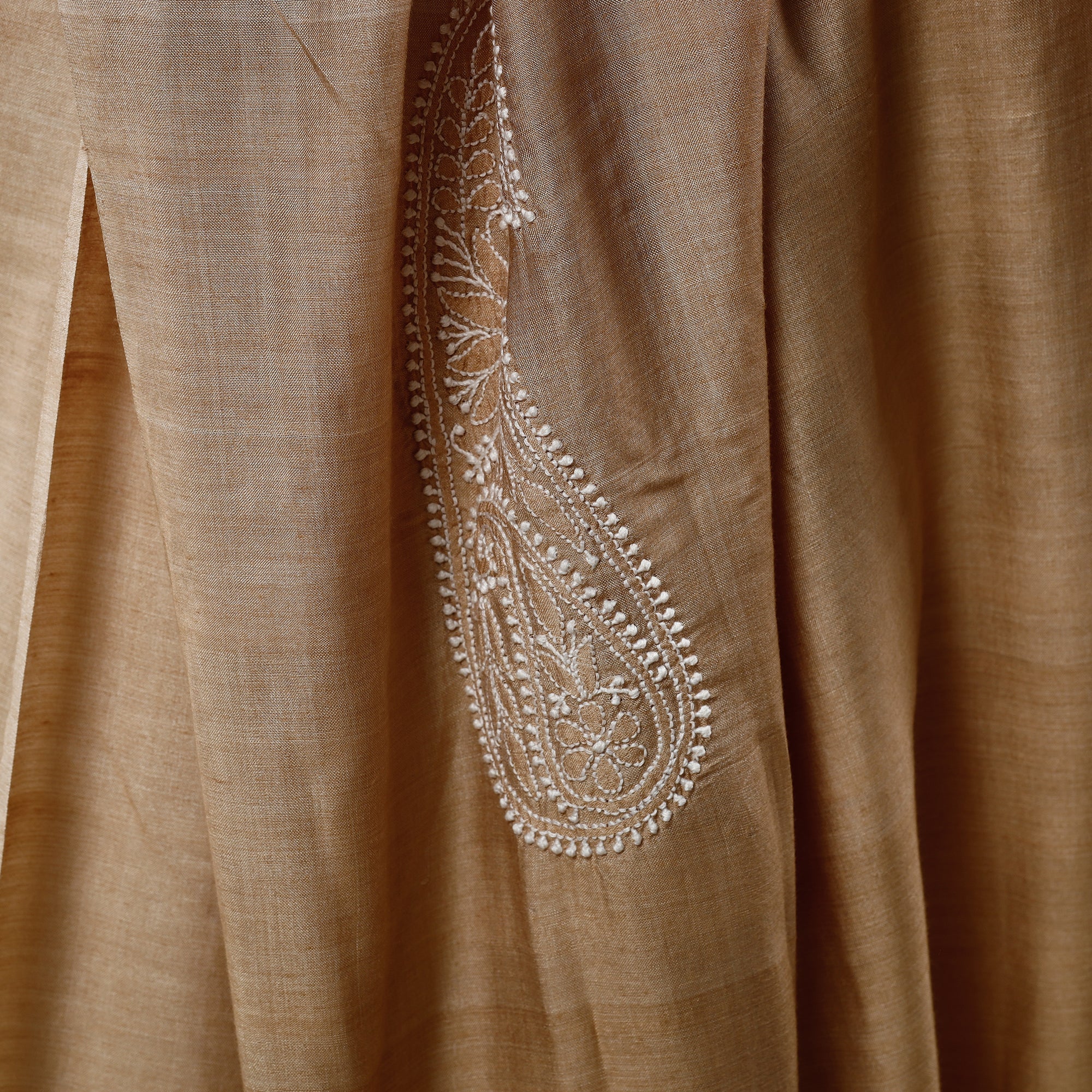 ITOKRI CRAFTS INITIATIVE Brown - Lucknow Chikankari Heavy Hand Embroidery Silk Cotton Dupatta - view 4
