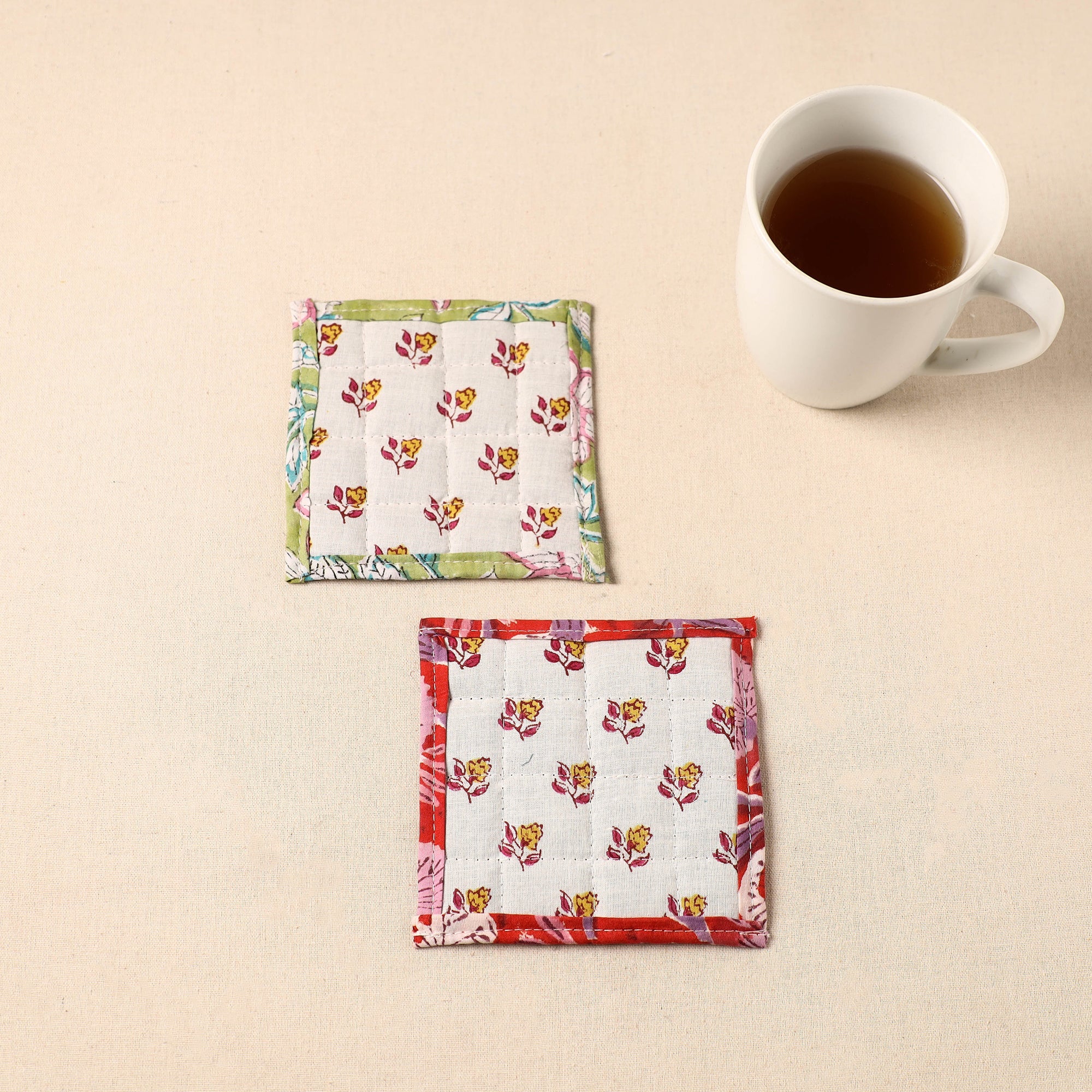 JALPARI Floral Print Cotton Quilted Coasters (Set of 2) 33