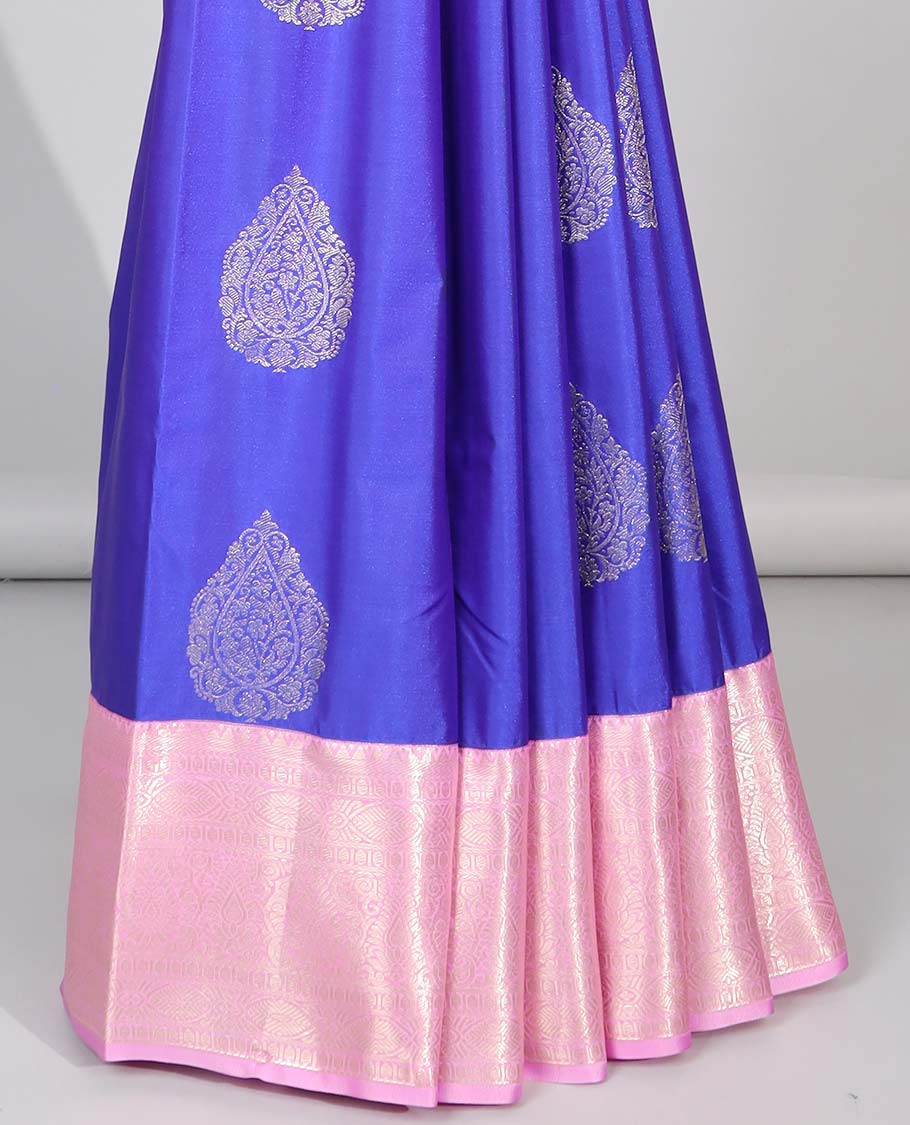 Pothys Blue floral motifs gift saree with contrast paisley border & intricate zari design pallu - view 4