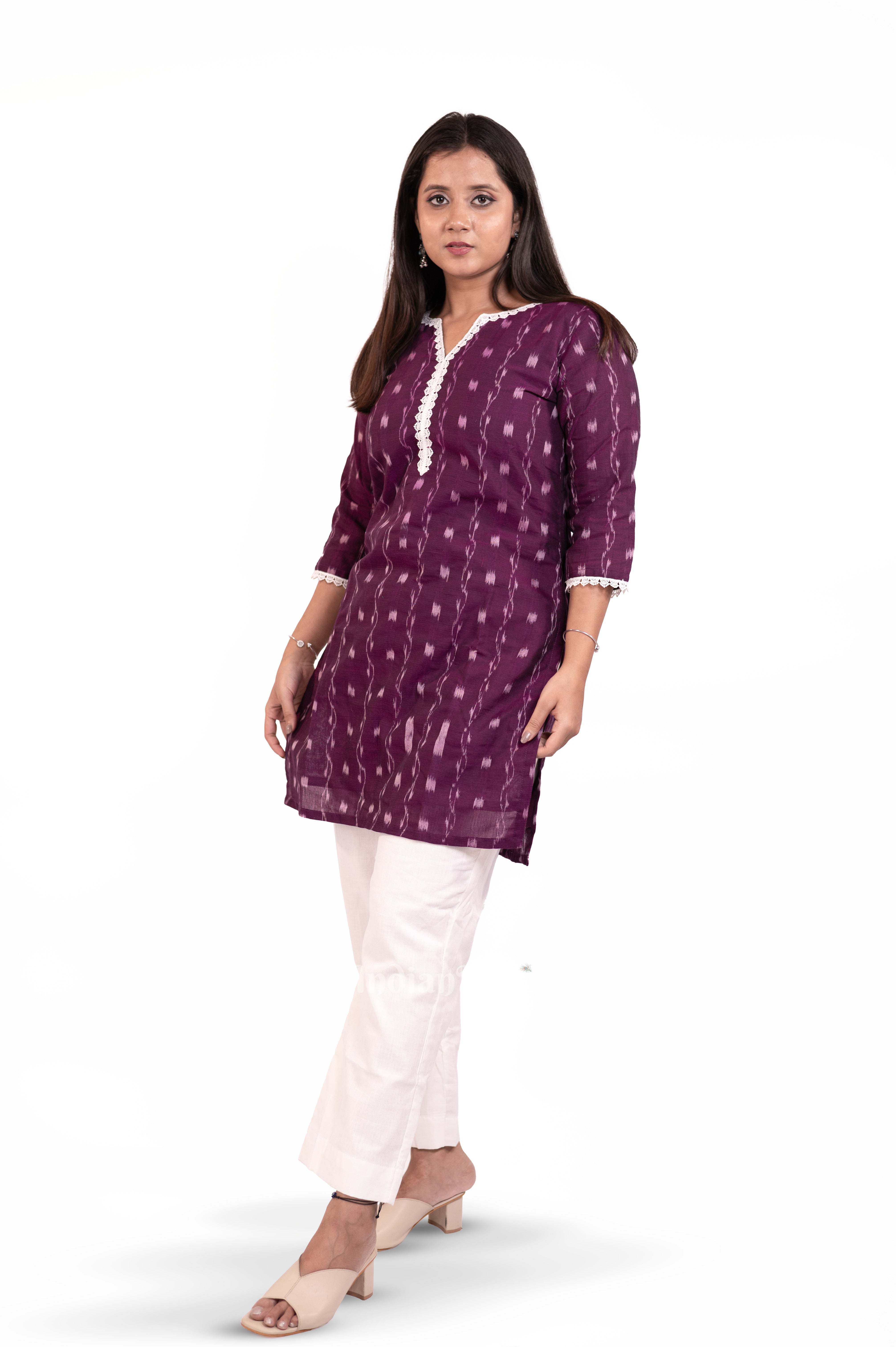 IndianVillèz Purple Sambalpuri Odisha Ikat Designer Cotton Short Kurti for Women - view 3