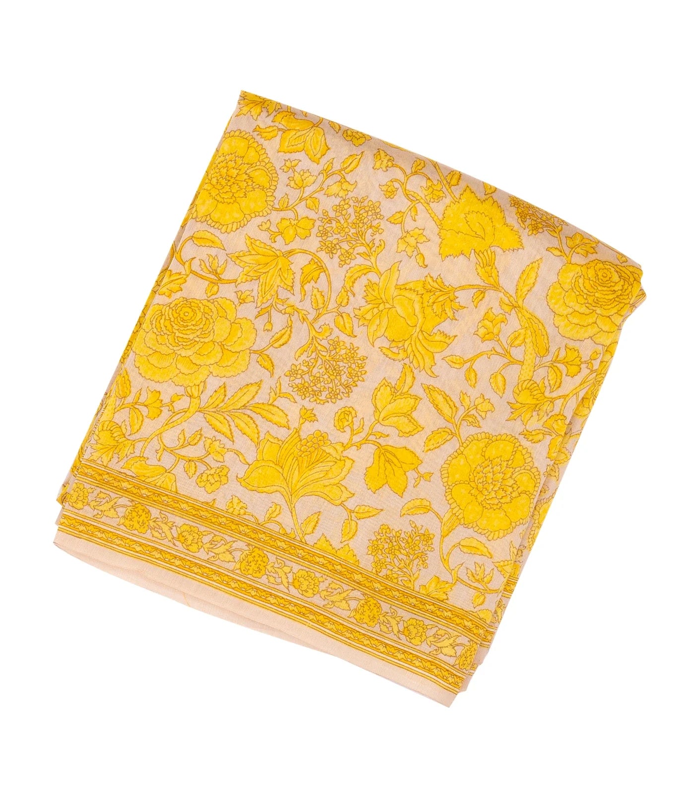 RmKV Taupe Handloom Chanderi Cotton Saree With Printed Yellow Floral Motif
