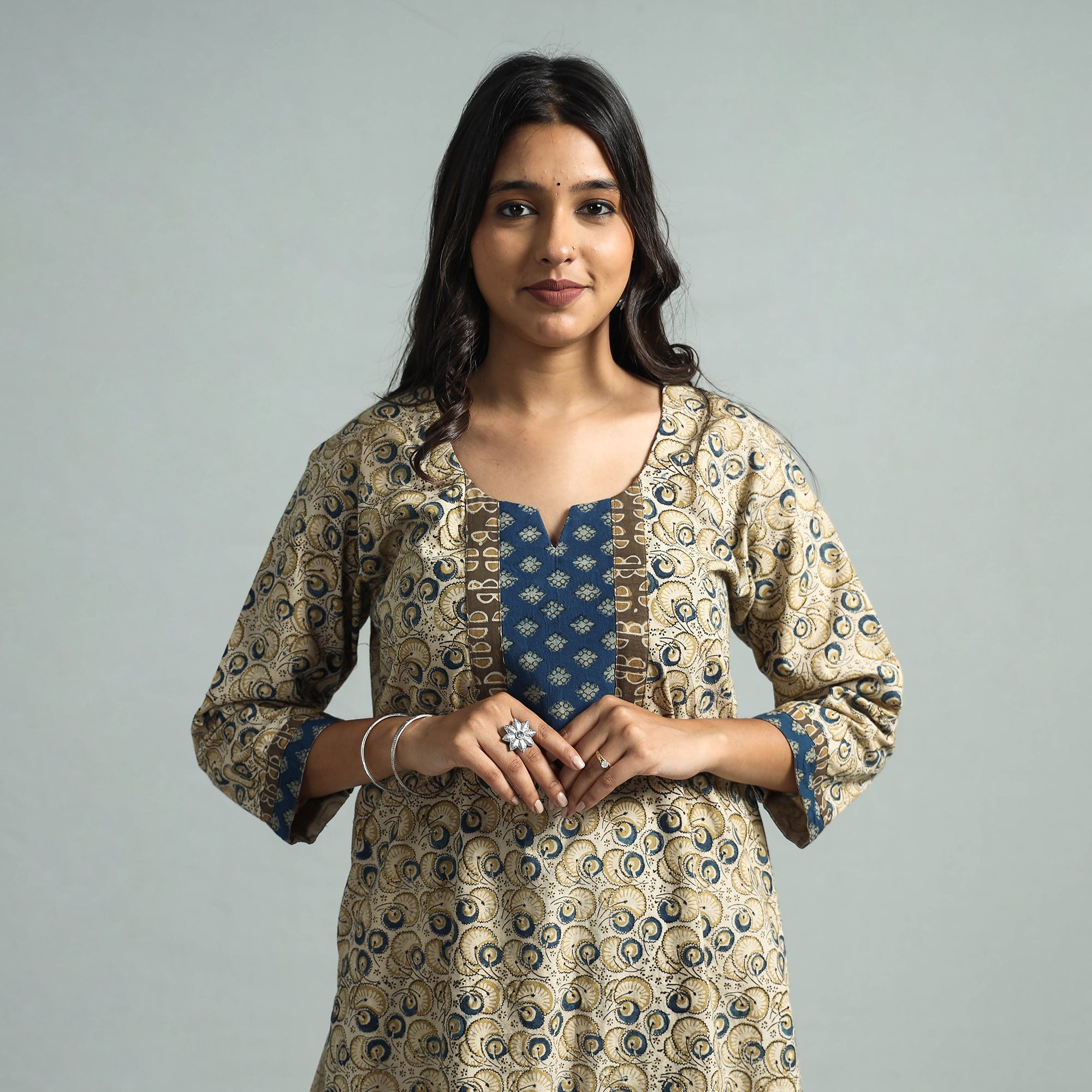 ITOKRI CASUALS Beige - Pedana Kalamkari Block Printed Cotton Kurta with Palazzo Set