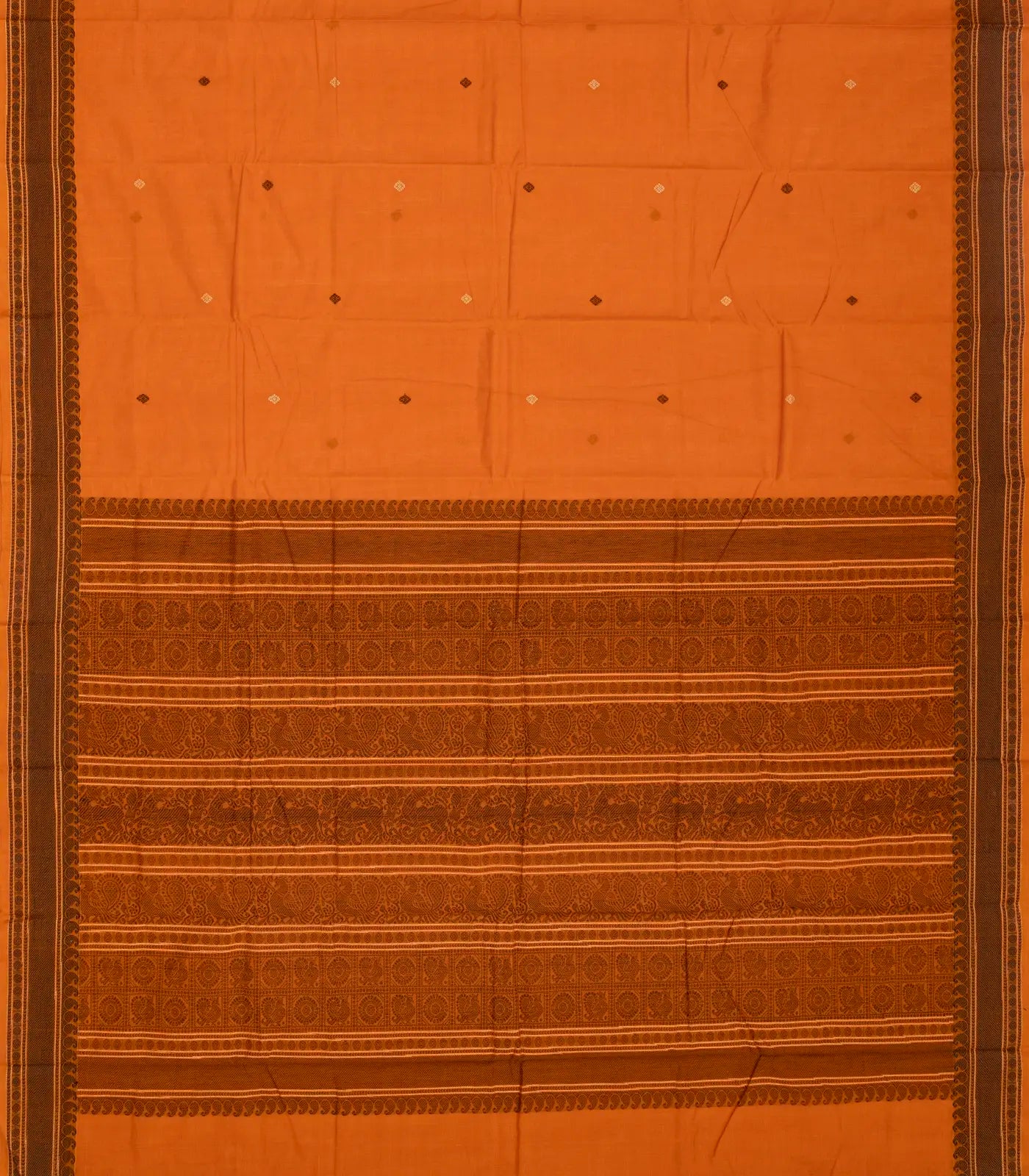 RmKV Orange Handloom Kanchi Cotton Saree With Diamond Motifs - view 2