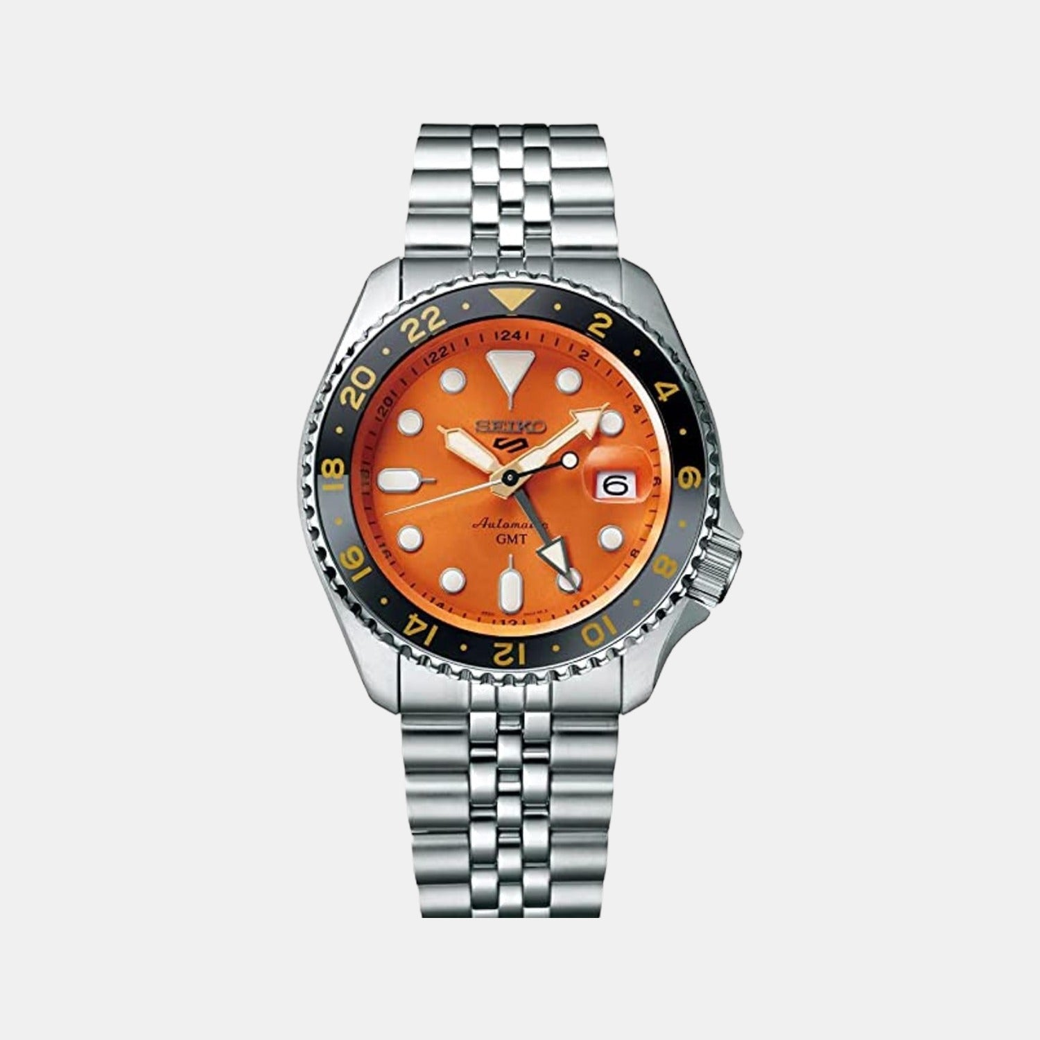 Seiko 5 Sports Men Automatic Orange Dial Analog Stainless Steel Watch SSK005K1