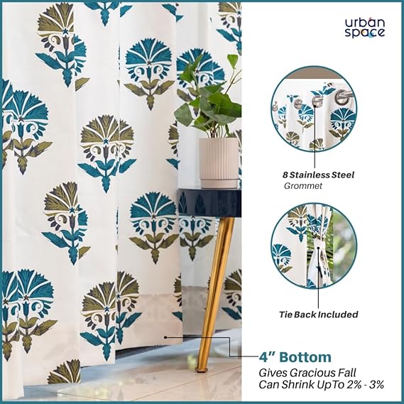 100 cotton curtains – Urban Space -Home Furnishing Store 100% Cotton Curtains for Living Room, Bedroom curtains - Pack of 2 curtains, Owl Orchids - Blues
