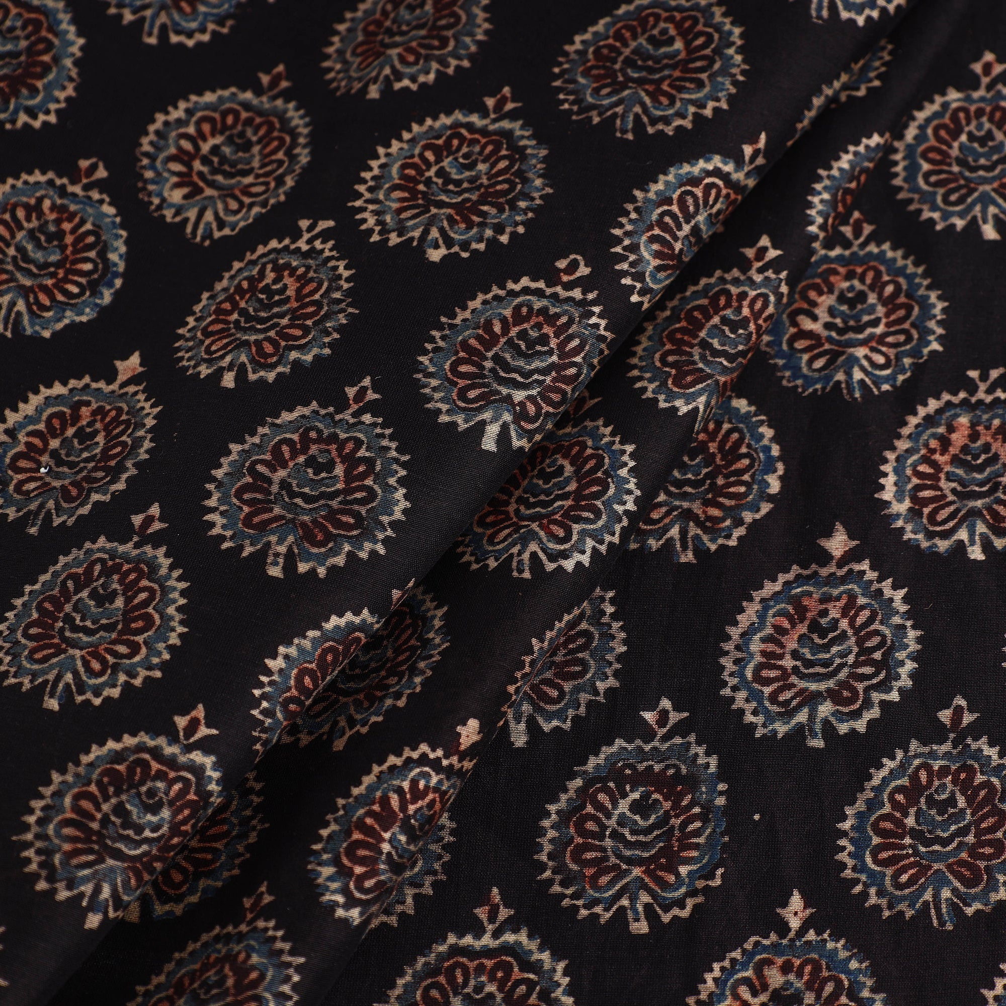 KACHCHH JI CHHAAP Black - Ajrakh Block Printed Chanderi Silk Fabric 05 - view 2