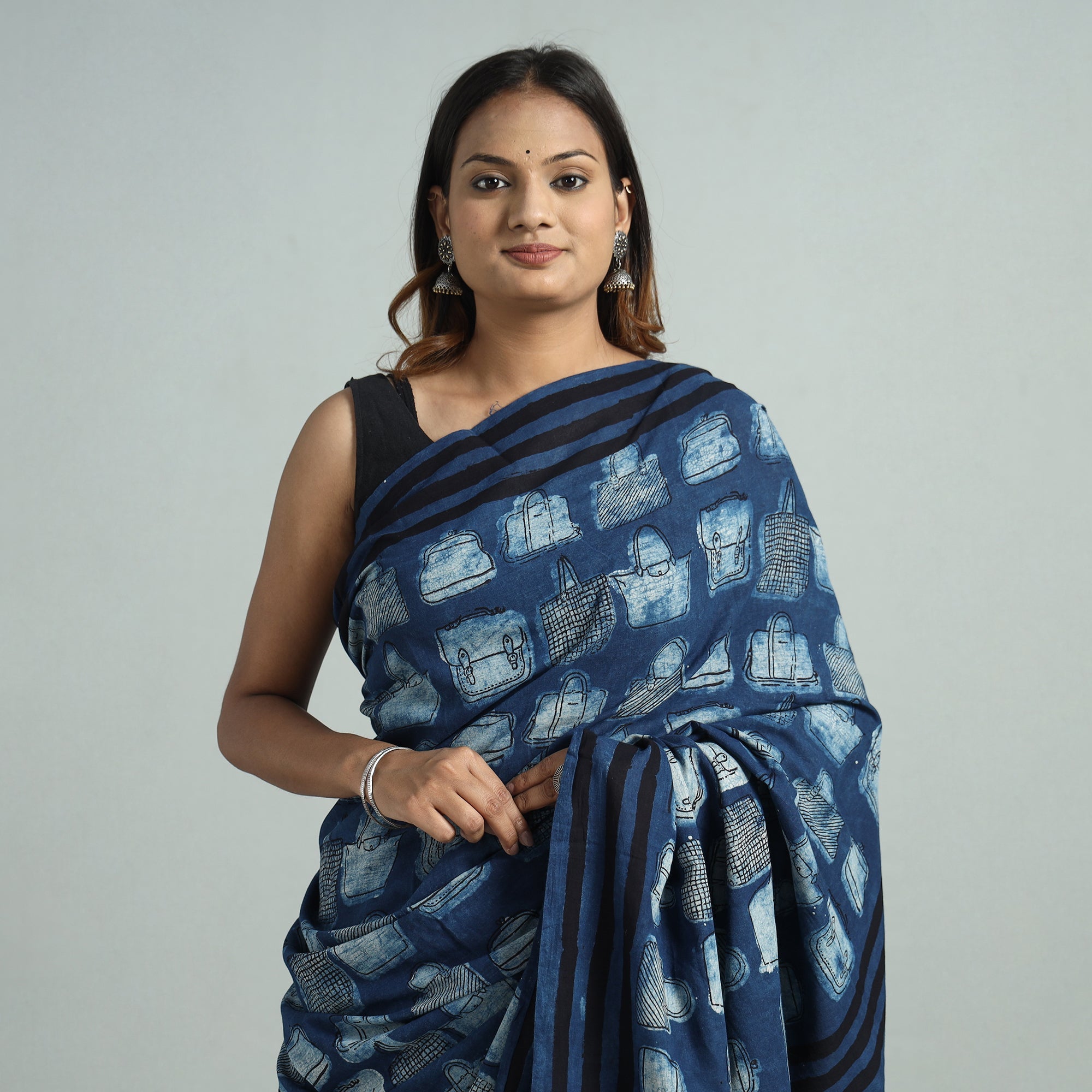 BINDAAS UNLIMITED Blue - Bindaas Art Block Printed Natural Dyed Cotton Saree 11 - view 3