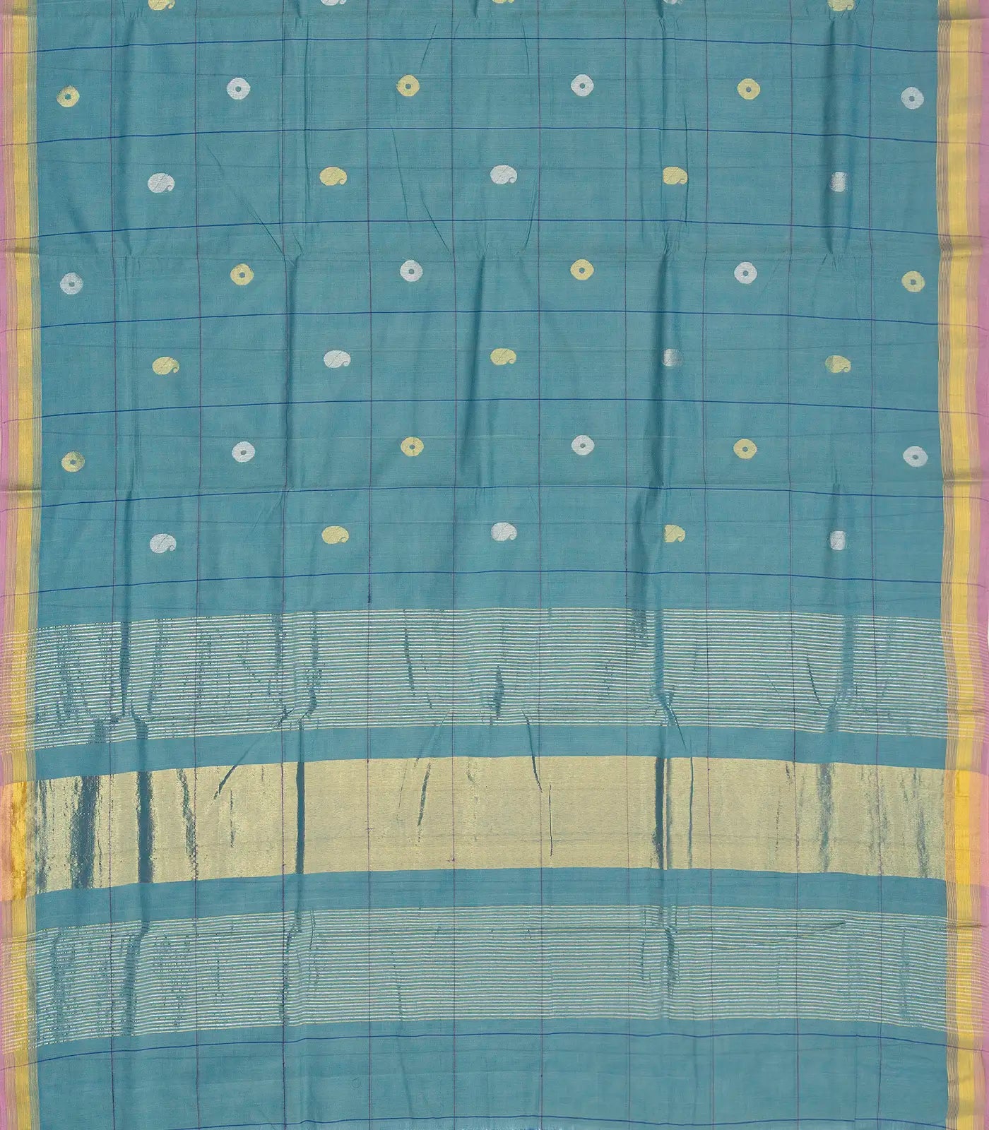 RmKV Steel Blue Handloom Venkatagiri Cotton Saree With Checks & Buttas - view 2