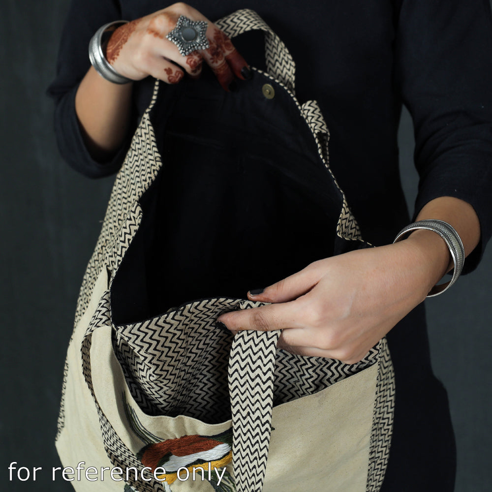 DASTKAR RANTHAMBORE Bird Hand Embroidered Cotton Hand Bag - view 4