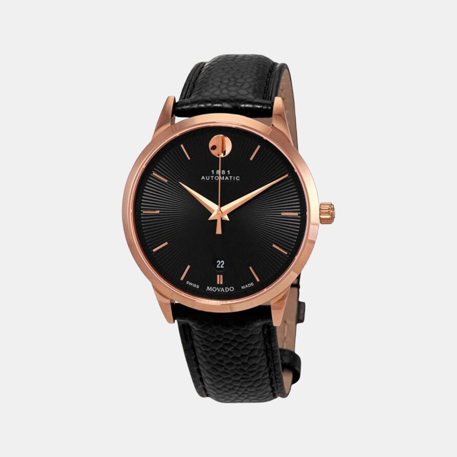 Movado 1881 Automatic Men Quartz Black Dial Analog Leather Watch 607457