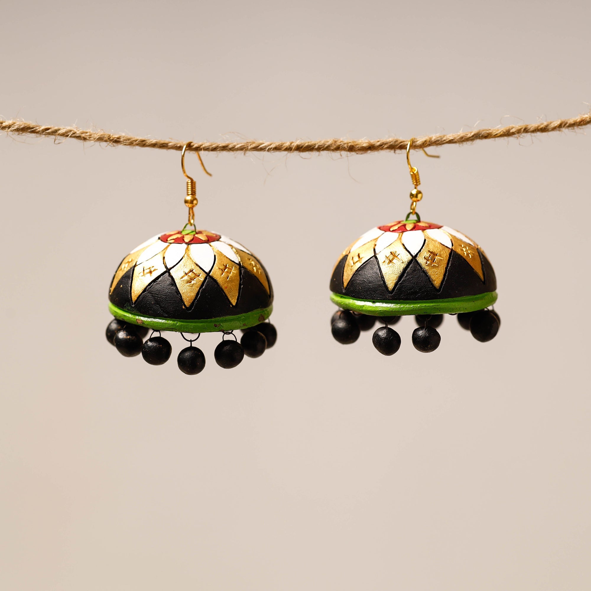 KHUSHBASH - HAPPY LOOM OF EAST Bishnupur Handpainted Terracotta Jhumki Earrings 24