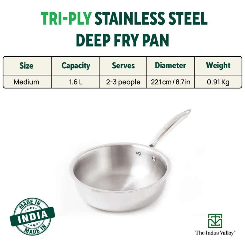 The Indus Valley TurboCuk Tri-ply Stainless Steel Deep Fry Pan, Premium Quality, 3 Layer Thick Body, 100% Toxin-free, Non-stick, Induction & Gas, 22.1 - view 3