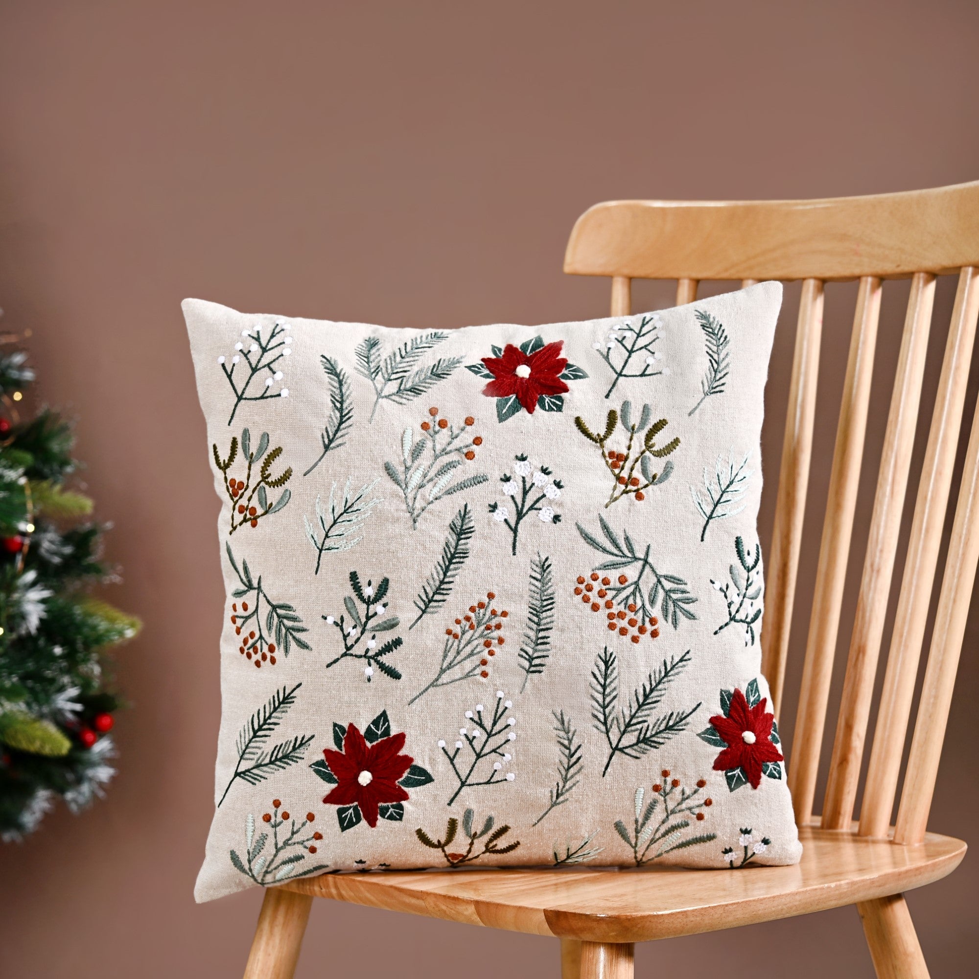 Nestasia Chambray Cotton Cushion Cover With Floral Embroidery 40x40cm