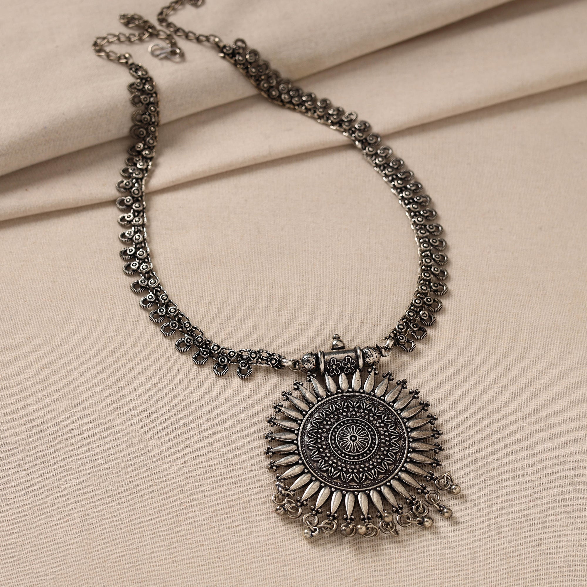 WHITE RIVER STORIES Antique Finish Oxidised White Metal Necklace 67