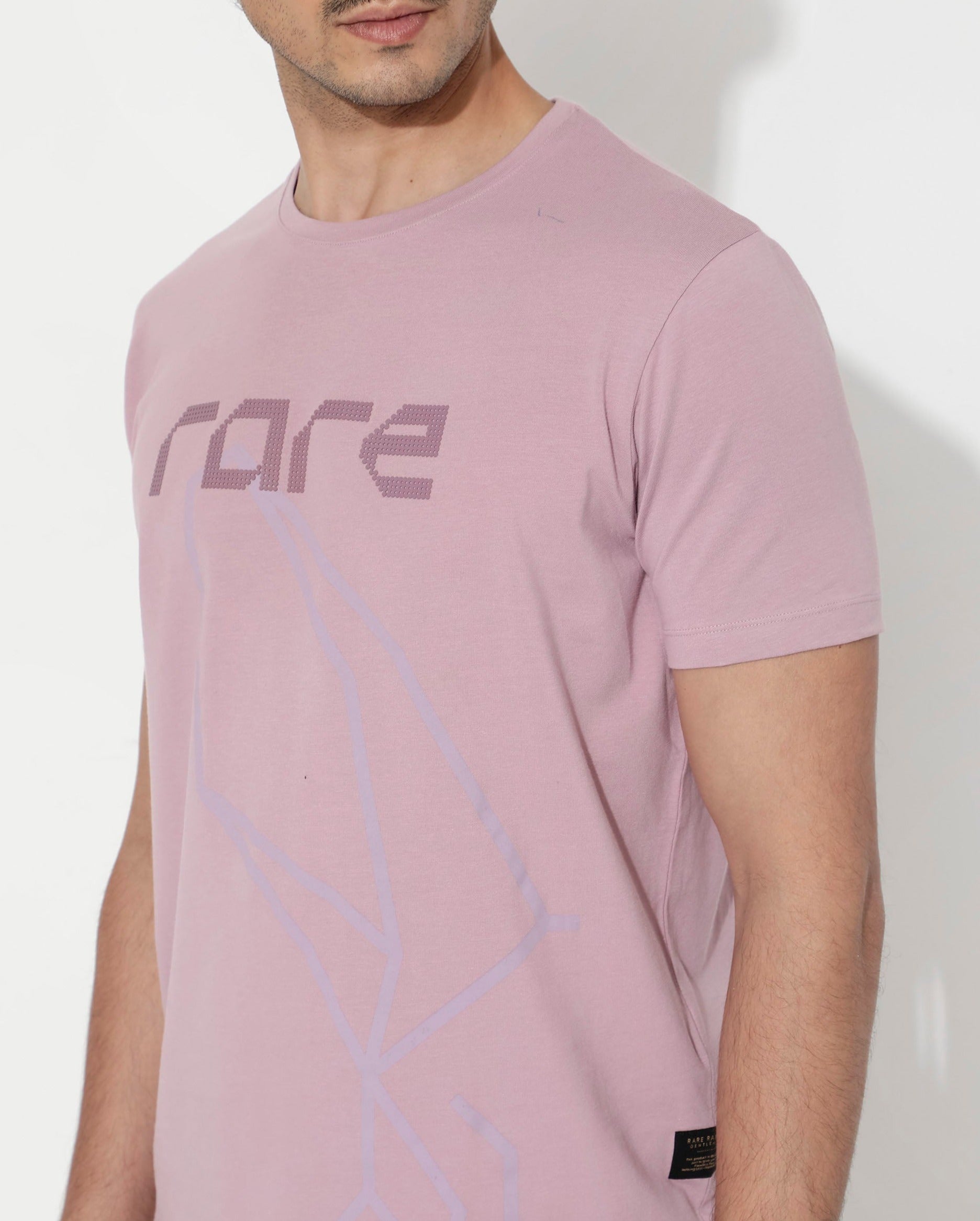 Rare Rabbit Articale Mens Bolt Dusky Pink Cotton Lycra Fabric Short Sleeve Crew Neck Regular Fit Graphic Print T-Shirt - view 5