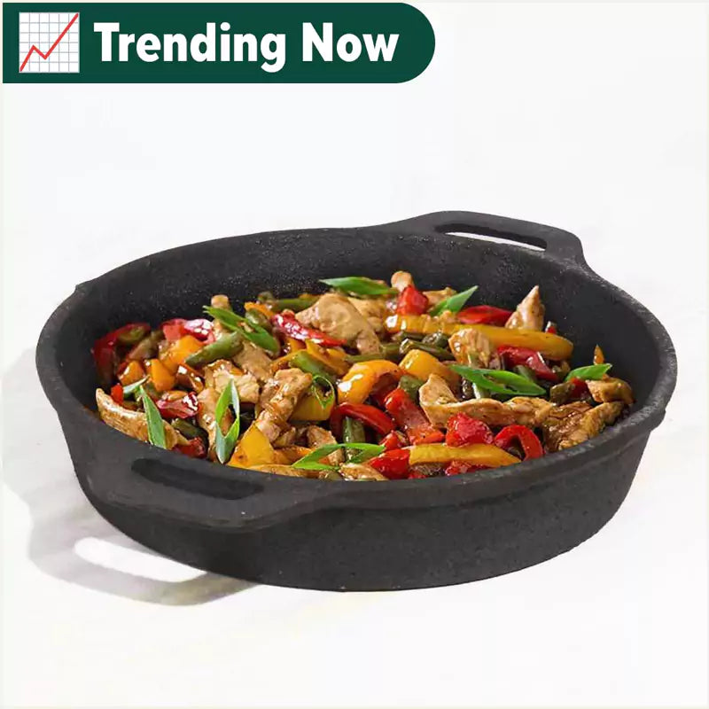 The Indus Valley CASTrong Cast Iron Fry Pan, 2 Handles, Pre-seasoned, Nonstick, 100% Pure, Toxin-free, Induction, 24.6cm, 1.8L, 2.6kg