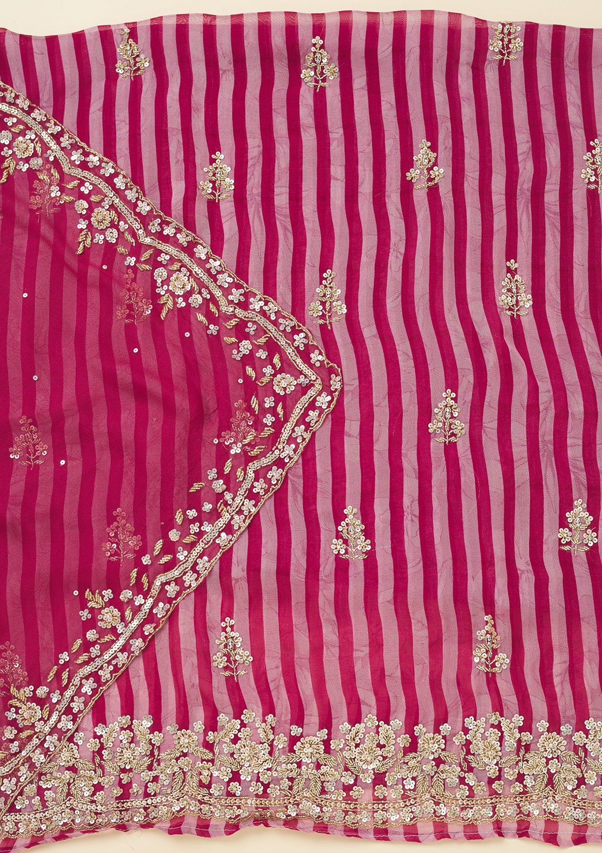 Koskii Rani Pink Cutdana Semi Crepe Unstitched Salwar Suit - view 3