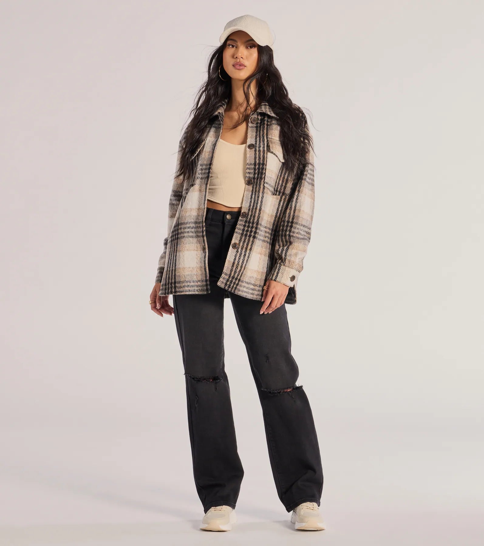 Windsor On-Point Plaid Faux Wool Shacket – GRAY