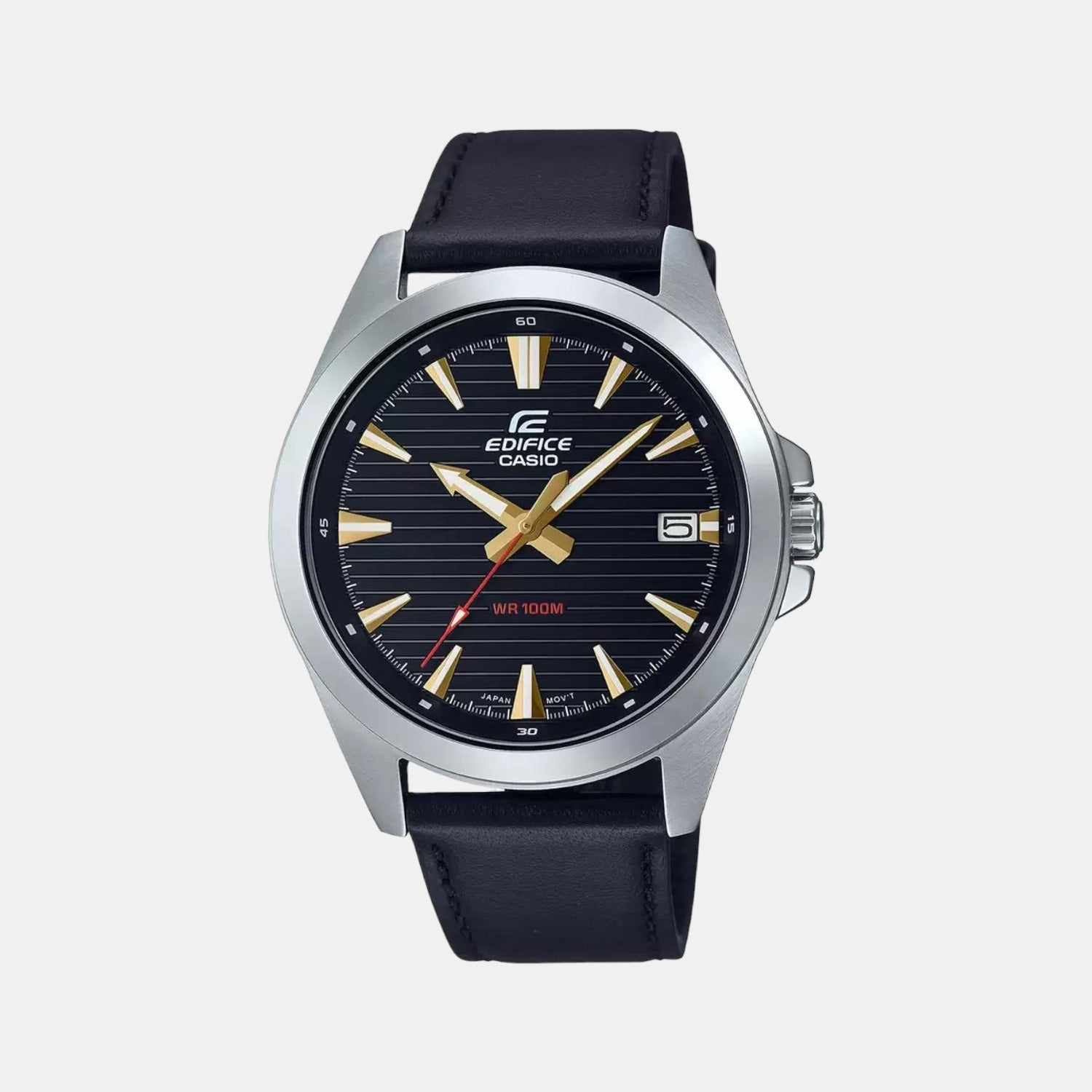 Casio Edifice Men Quartz Black Dial Analog Leather Watch ED538