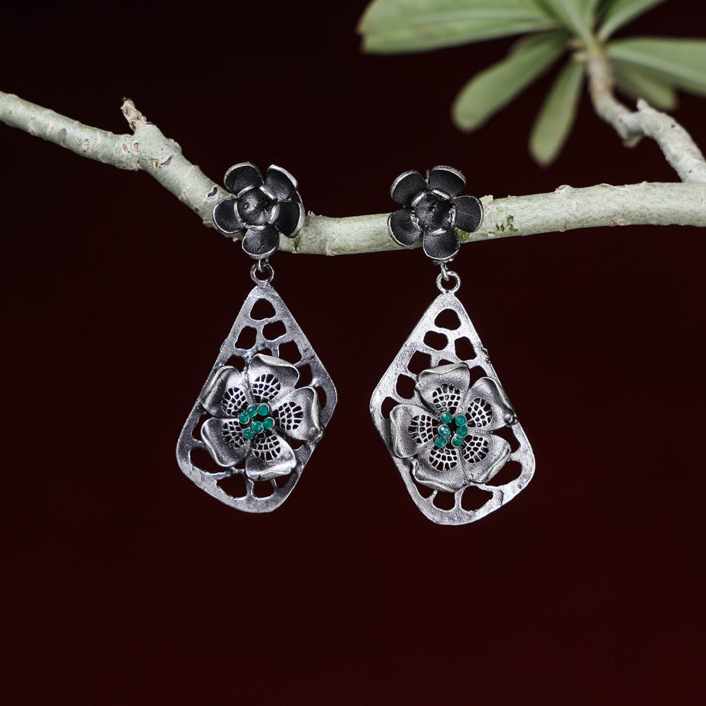 WHITE RIVER STORIES Antique Silver Finish Oxidised Special Brass Base Earrings