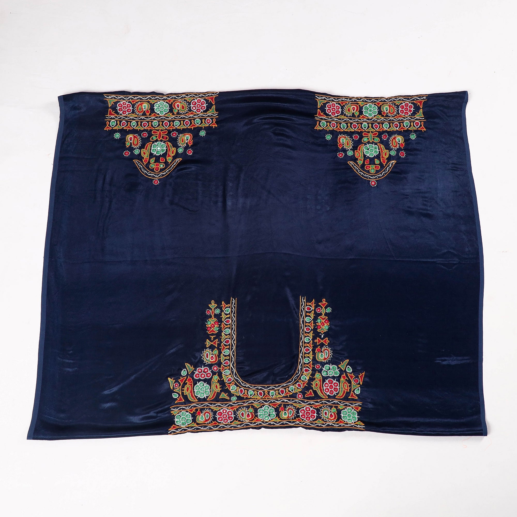 KACHCHH JI CHHAAP Blue - Ahir Hand Embroidery Kutch Mirror Work Mashru Silk Blouse Piece - view 2