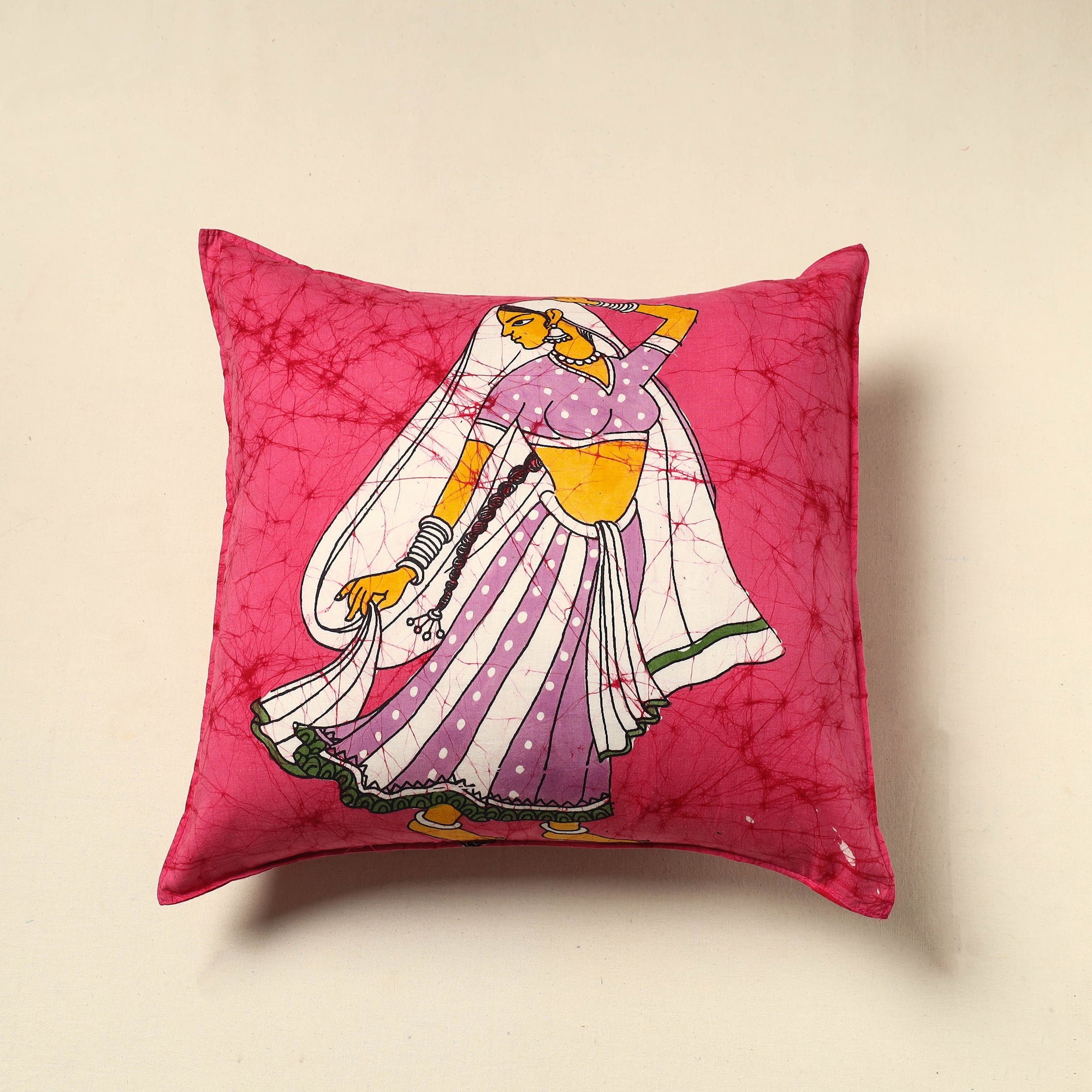 KACHCHH JI CHHAAP Pink - Pure Cotton Hand Batik Cushion Cover (18 x 18 in) 63