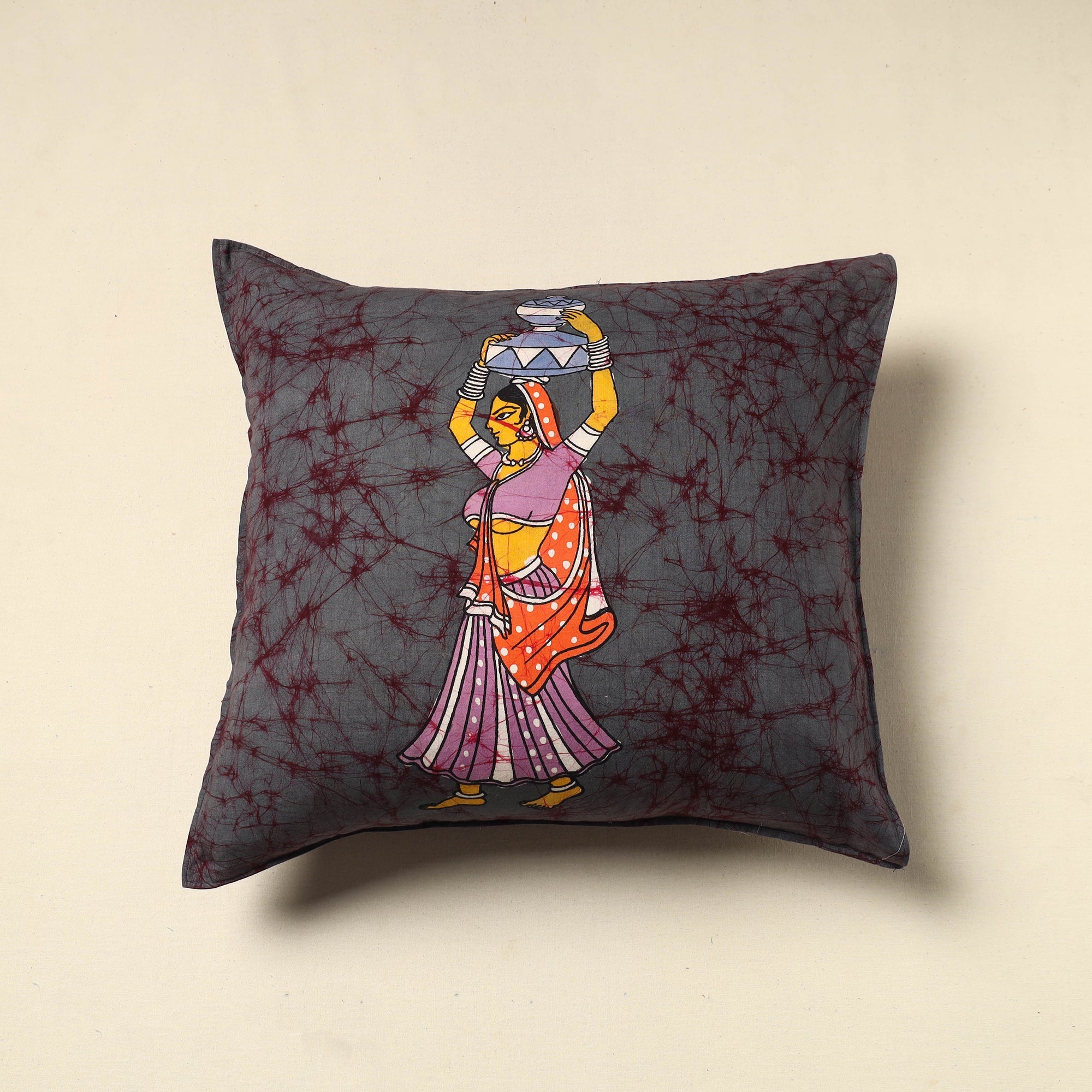 KACHCHH JI CHHAAP Pure Cotton Hand Batik Cushion Cover (18 x 18 in) 22