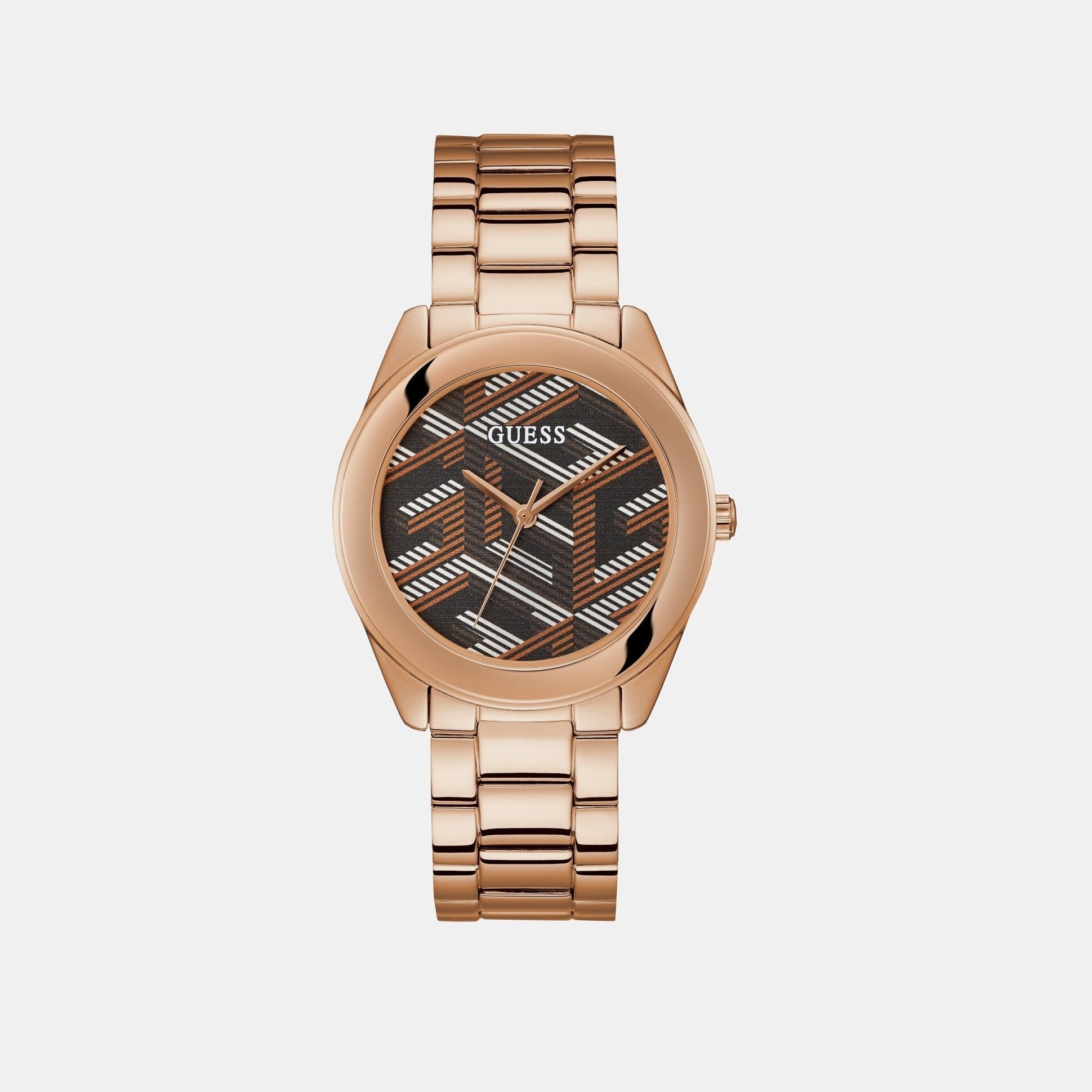 Guess Cubed Women Quartz Brown Dial Analog Stainless Steel Watch GW0607L3