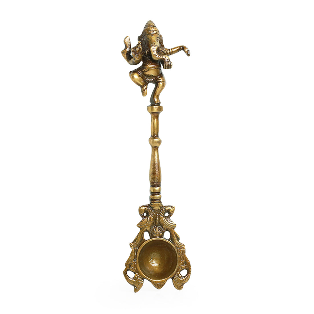 EXCLUSIVELANE 'Versatile Vinayaka' Hand-Etched Ghee/Pooja Hawan Spoon In Brass (9 inch) - view 2