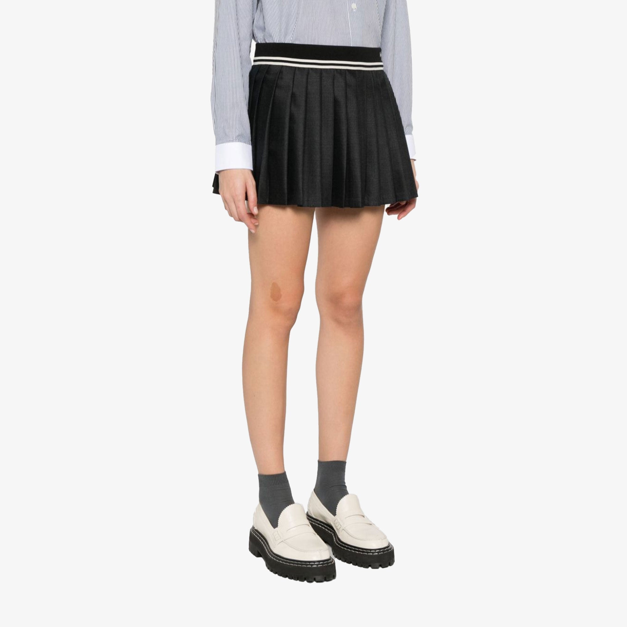 Sporty & Rich | Abigail Wool Pleated Skirt { Gray/white