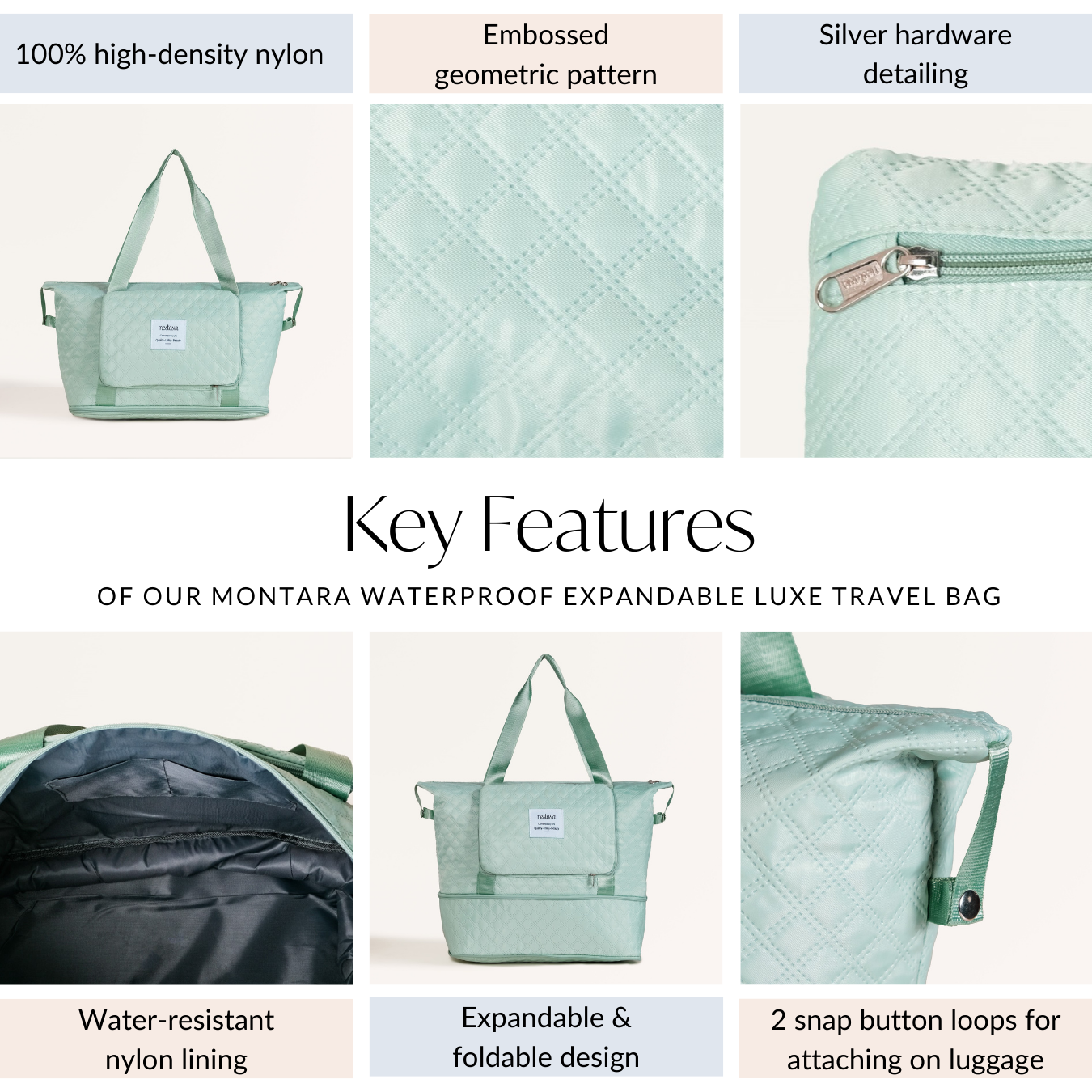 Nestasia Montara Expandable Foldable Luxe Travel Bag Mint - view 5