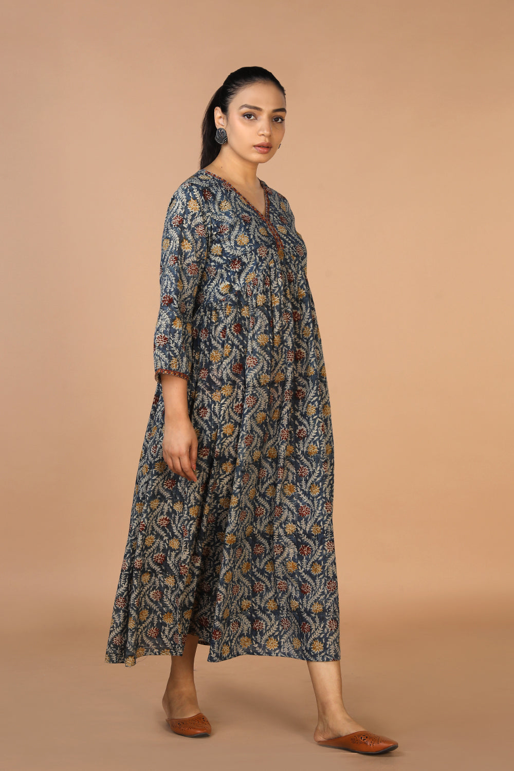 Kalanjali Ethnics Cotton Mull Kalamkari Handblock printed dress - view 6