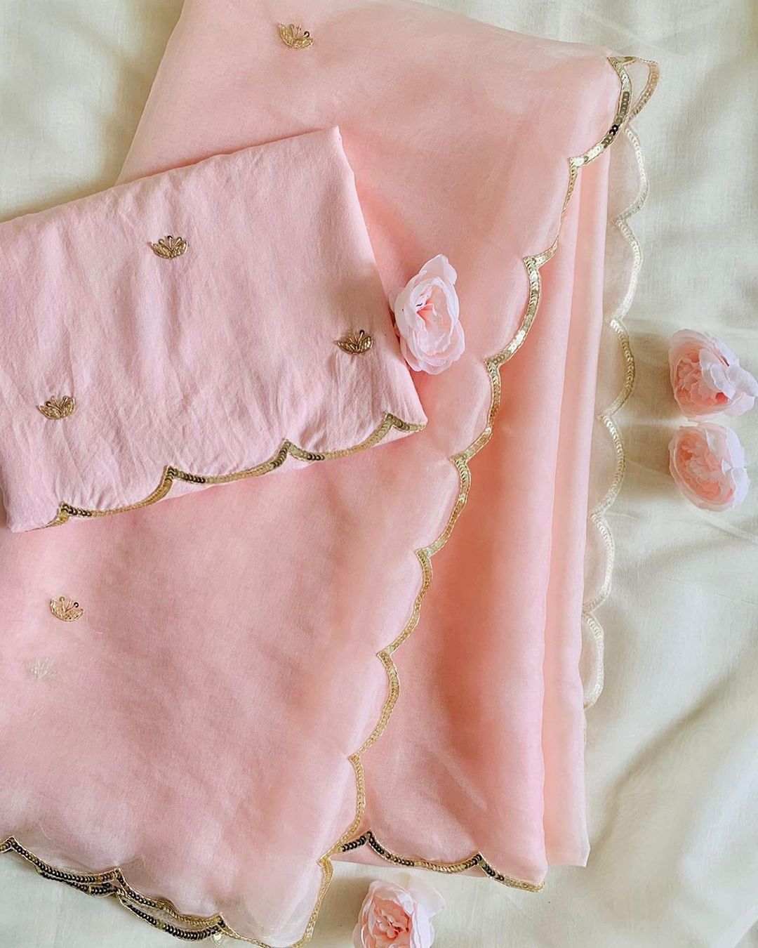 ClothsVilla Peach Semi-Pure Organza Saree with Exquisite Handwork – Paired with Silk Blouse Featuring Handwork