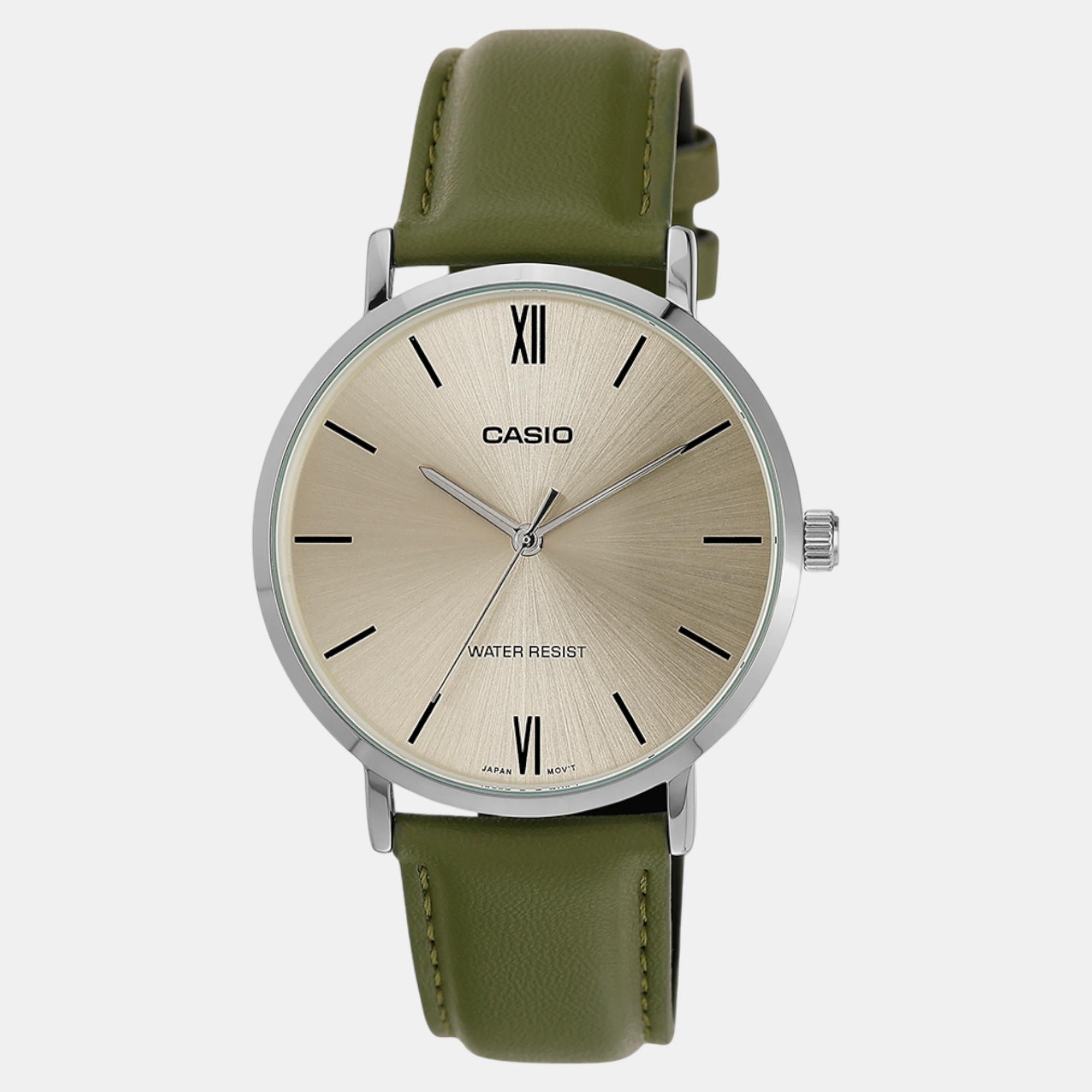 Casio Enticer Men Quartz Beige Dial Analog Leather Watch A2320
