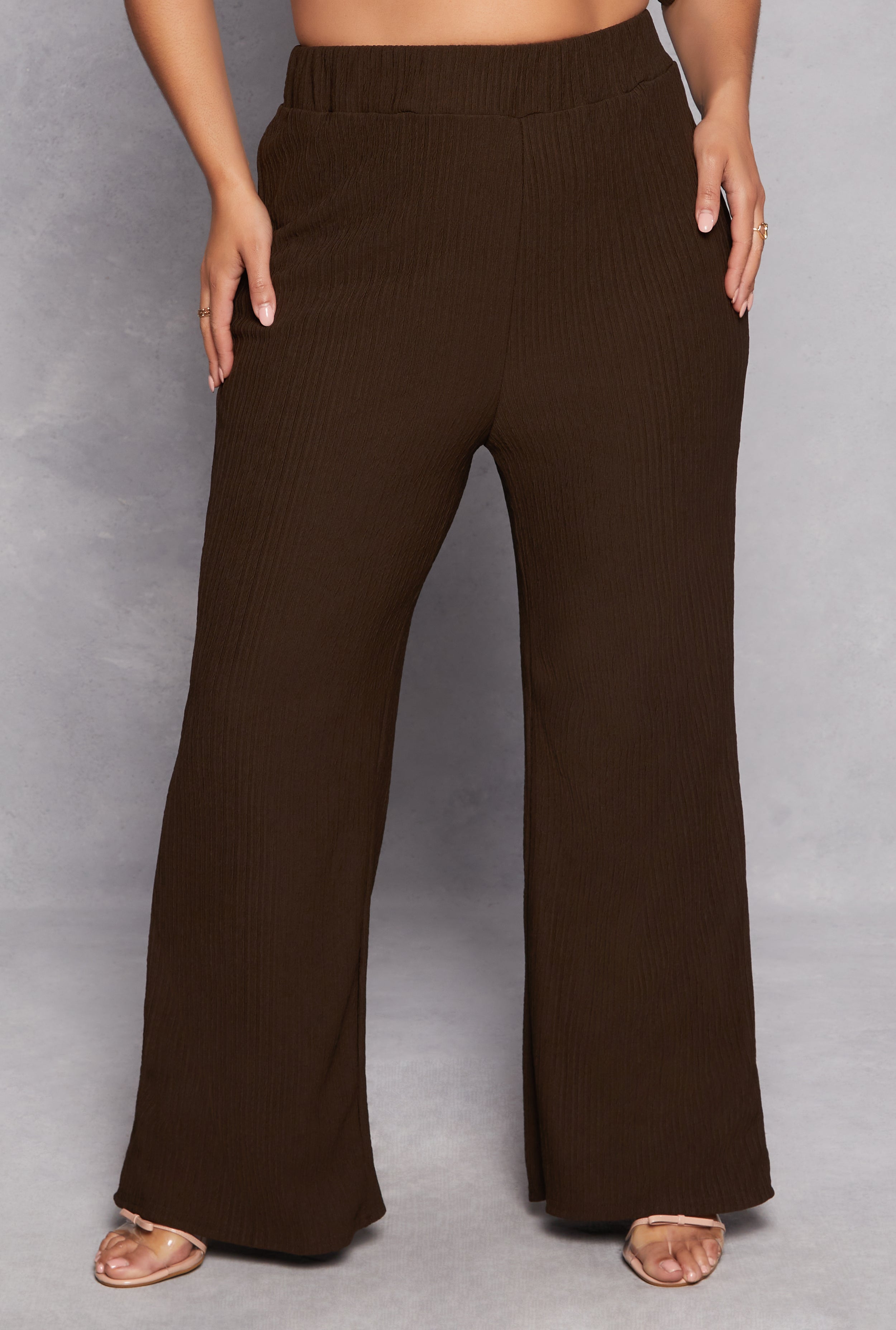 Rainbow Shops Plus Size Textured Knit Wide Leg Dress Pants - view 2