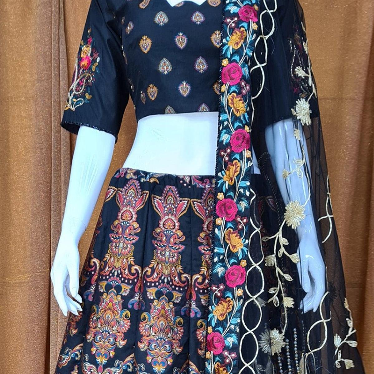 Peachmode Multicolor Festive Wear Woven Silk Lehenga Choli - view 2