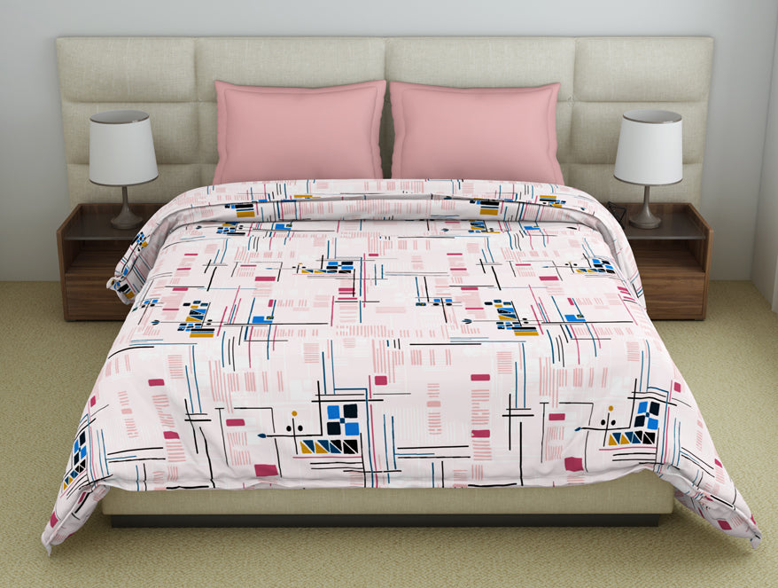 Spaces India Geometric Petal Pink - Blush Polycotton Double Quilt / AC Comforter - Amaya By Welspun