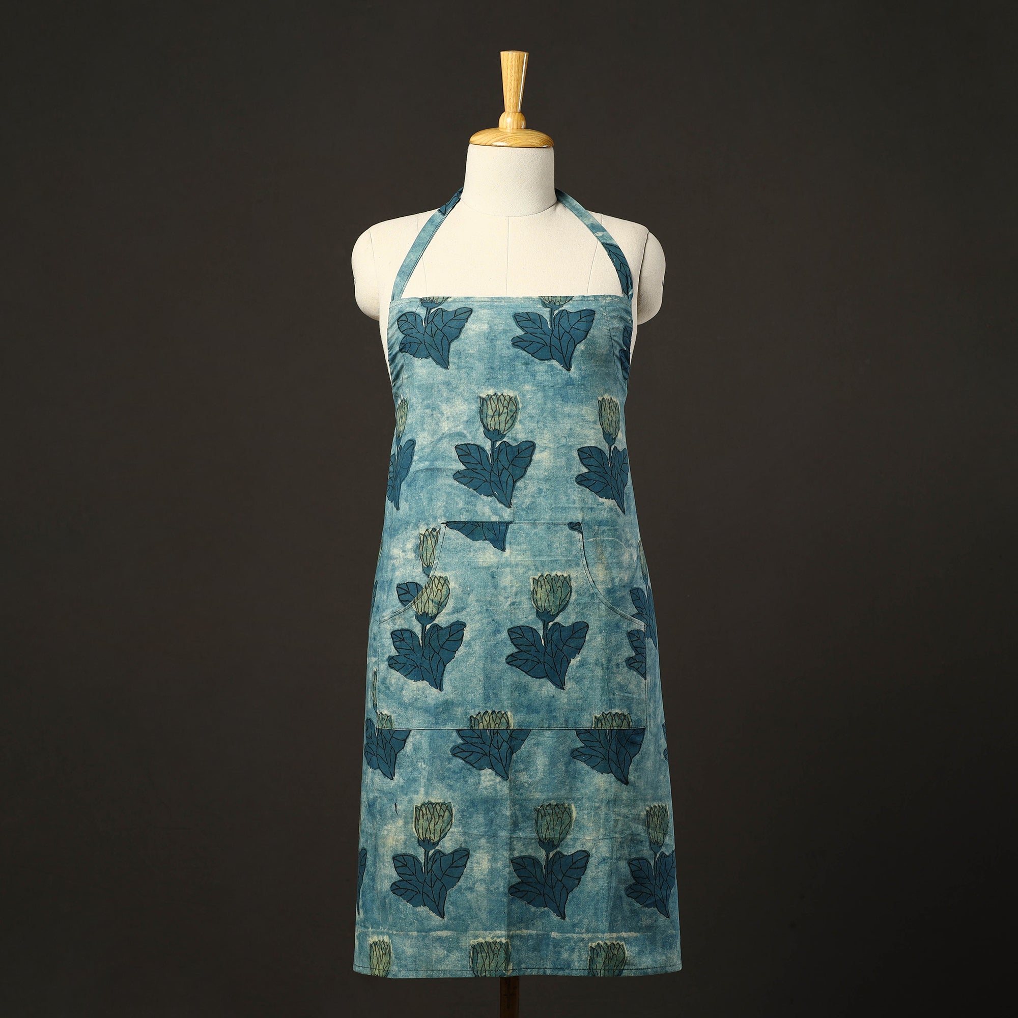 JALPARI Blue - Bagru Block Print Cotton Apron with Pocket 22