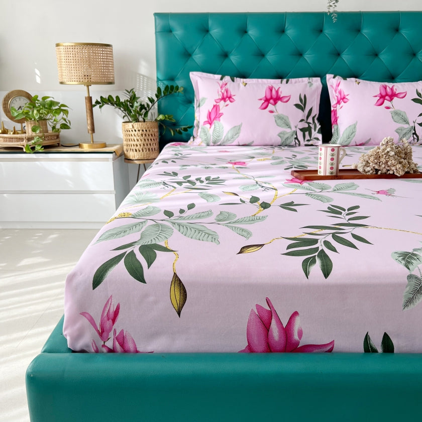 Urban Space -Home Furnishing Store Fitted King Size Cotton Bedsheet - Bloom Ray Pink