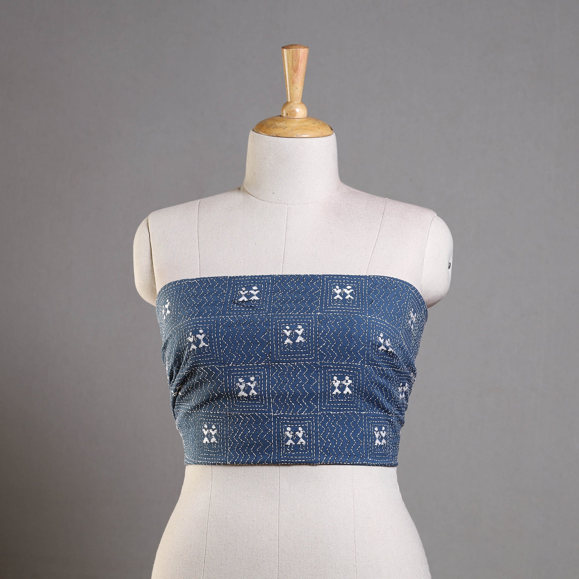 KHUSHBASH - HAPPY LOOM OF EAST Blue - Bengal Kantha Embroidery Cotton Blouse Piece 88