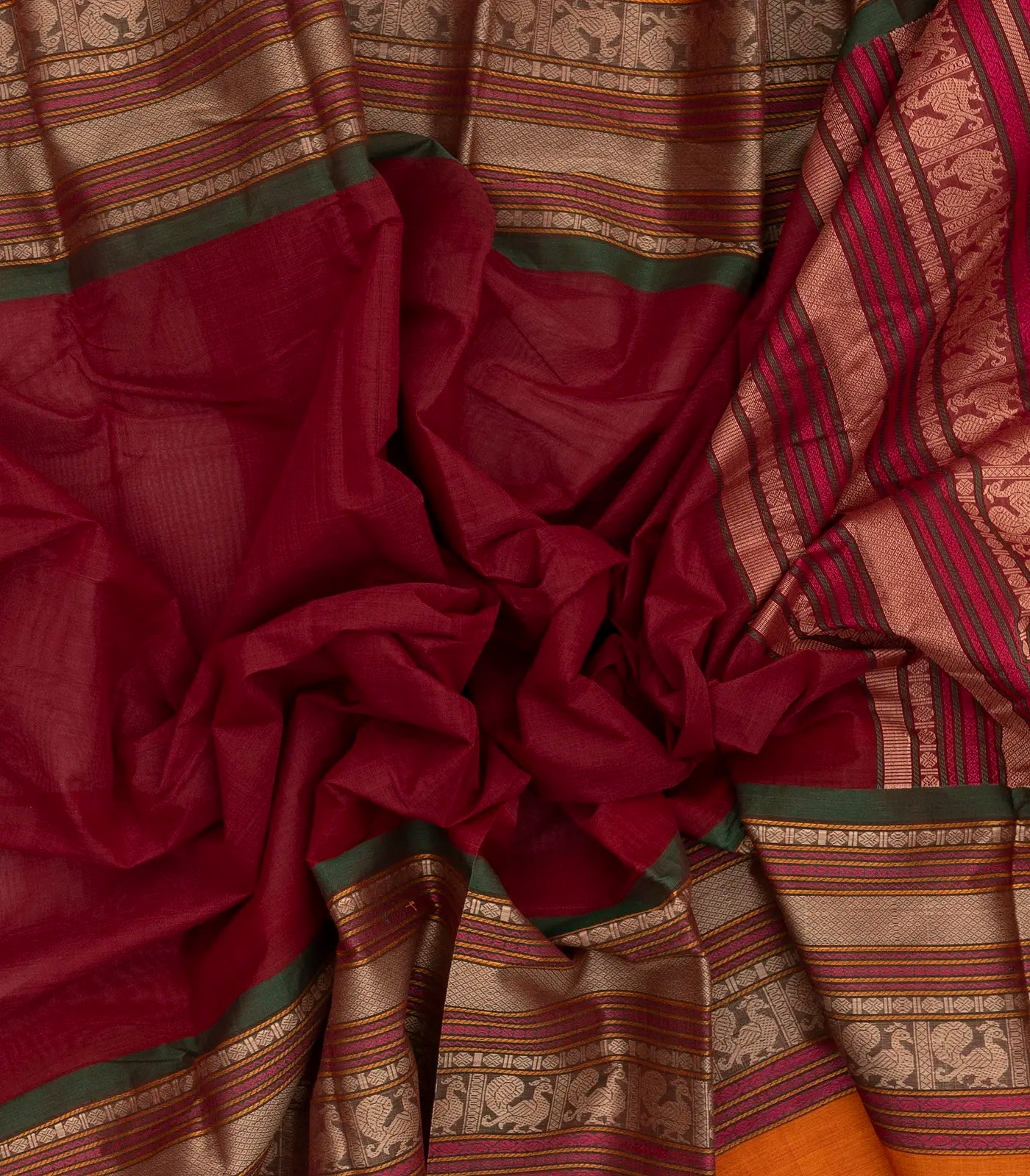 RmKV Crimson Handloom Kanchi Cotton Saree With Contrast Border - view 3