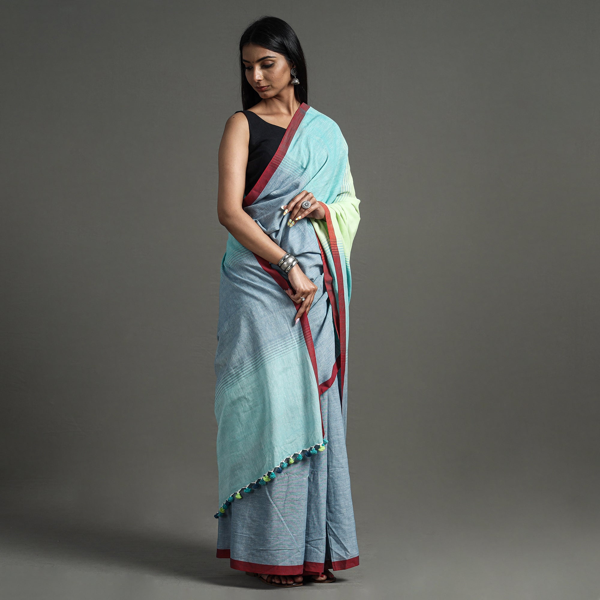 SASHA Blue - Begampuri Handloom Cotton Saree – Women's - view 3