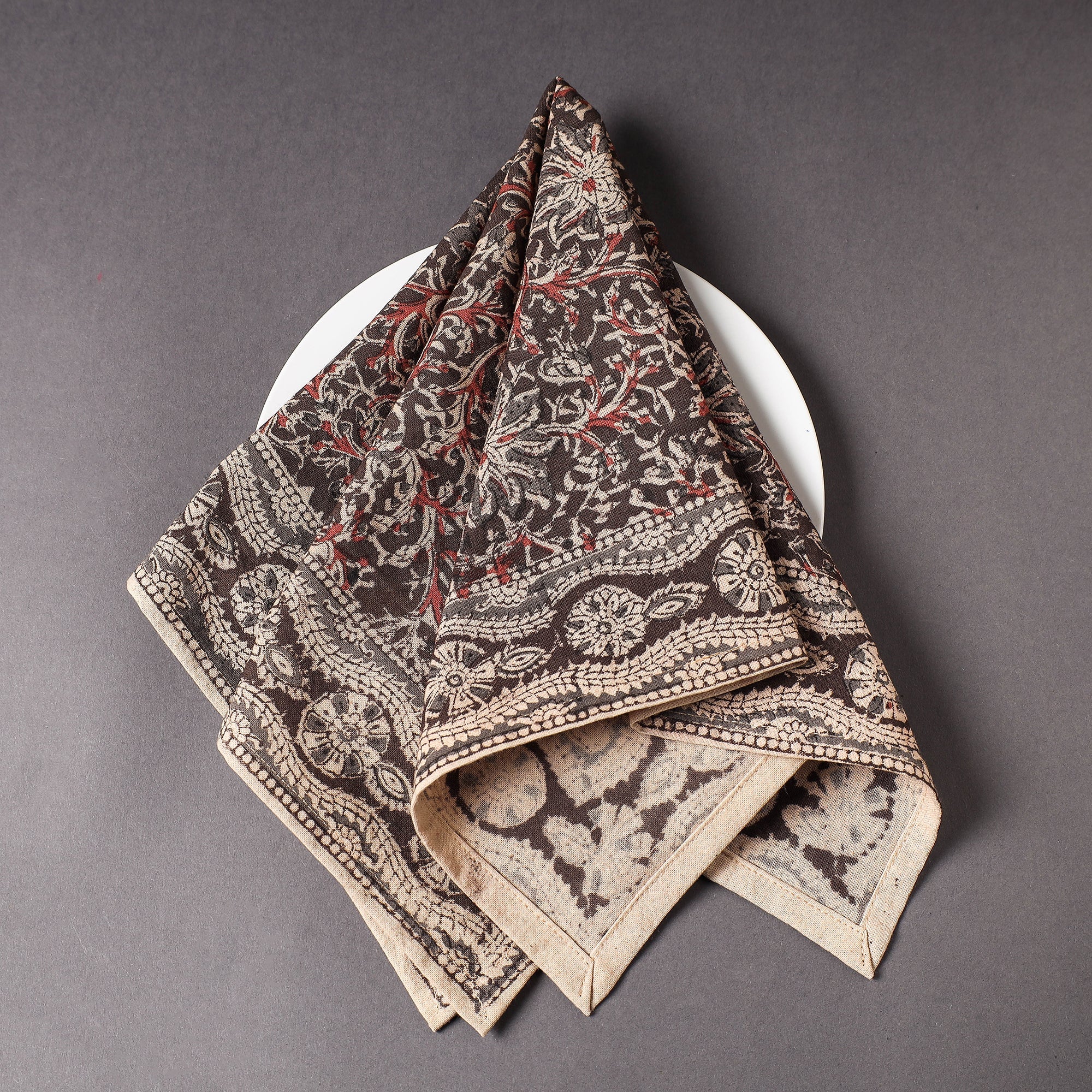 PITCHUKA SRINIVAS KALAMKARI PEDANA Brown - Pedana Kalamkari Block Printed Cotton Napkin (18 x 18 in)