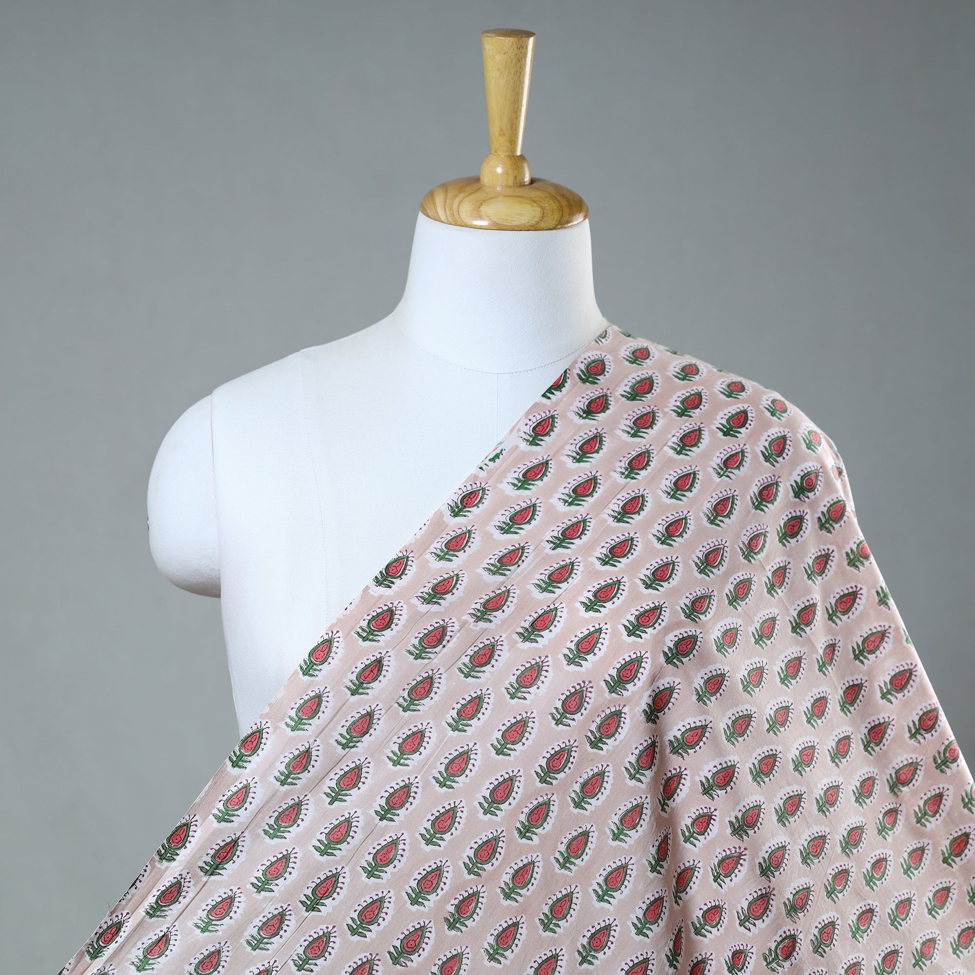 KUSUMLATA Beige - Floral Sanganeri Block Print Cotton Fabric 05